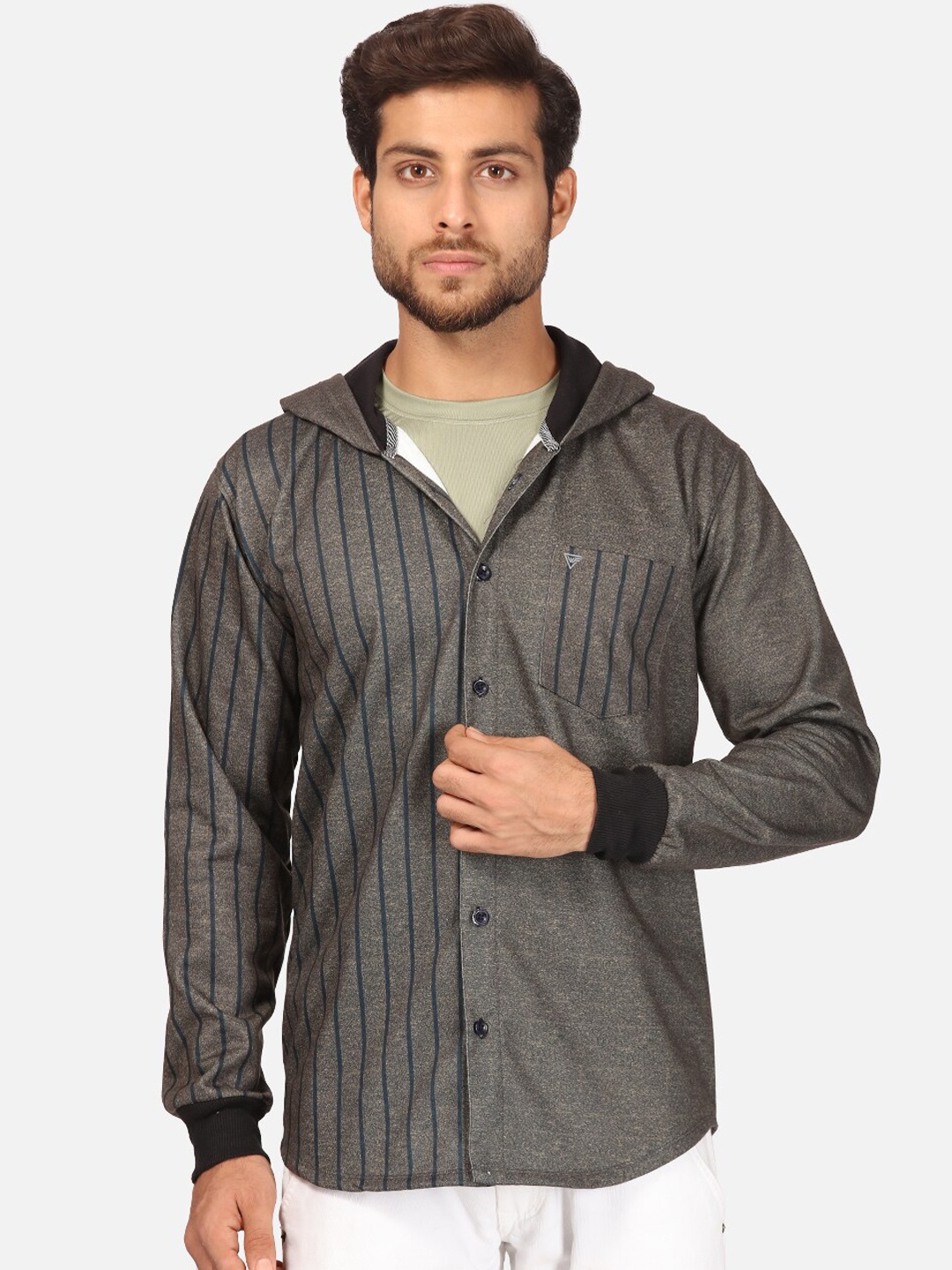 

BULLMER Men Coffee Brown Fleece Hooded Sweatshirt