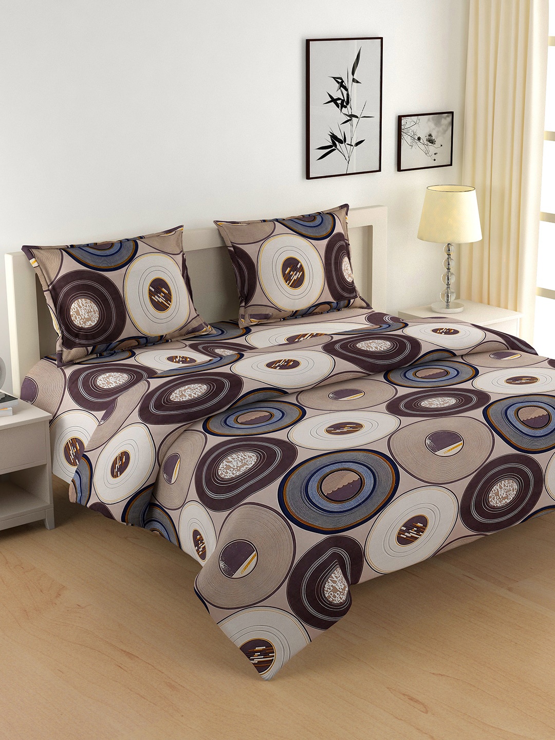 

SWAYAM Brown & White Geometric Printed Cotton Bedding Set With Comforter