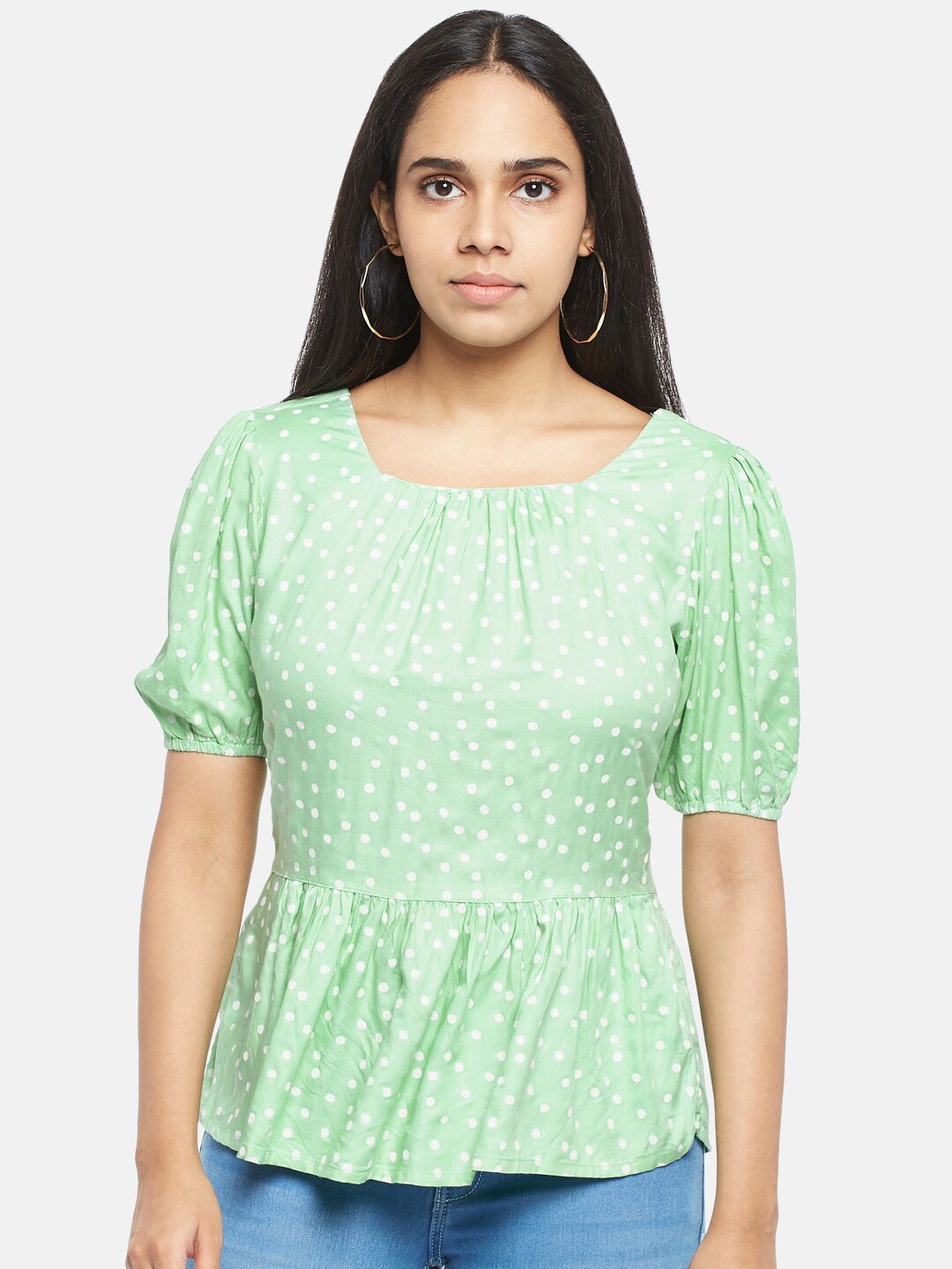 

Honey by Pantaloons Green Polka Dots Peplum Top