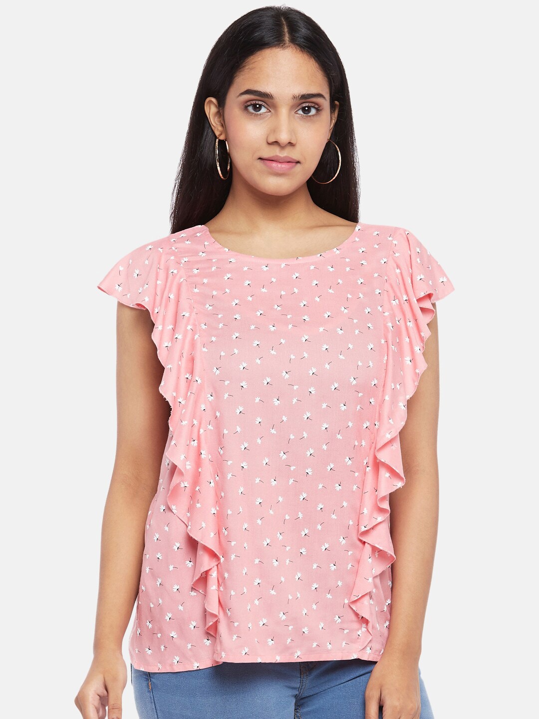

Honey by Pantaloons Pink & White Printed Regular Top