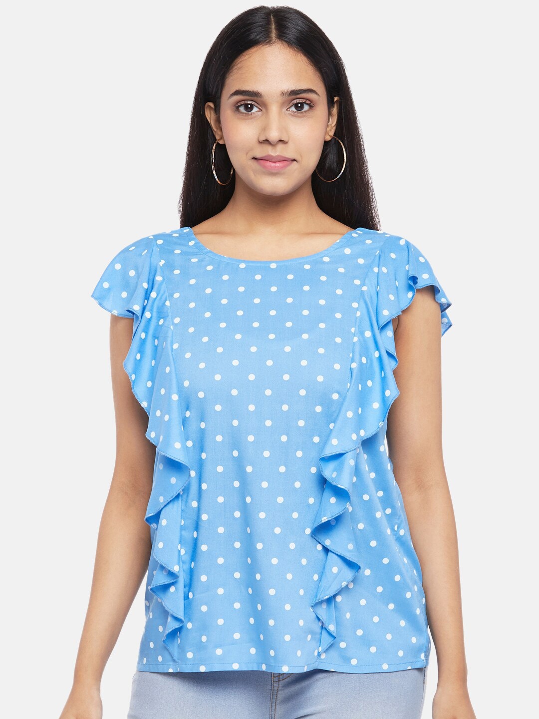

Honey by Pantaloons Blue Polka Dots Regular Top