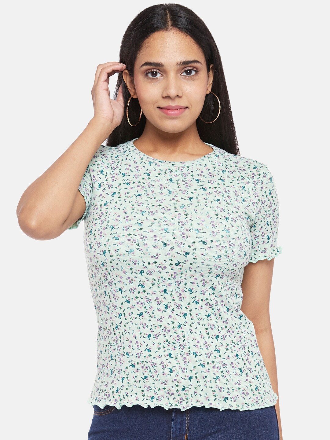 

Honey by Pantaloons Blue Floral Regular Top