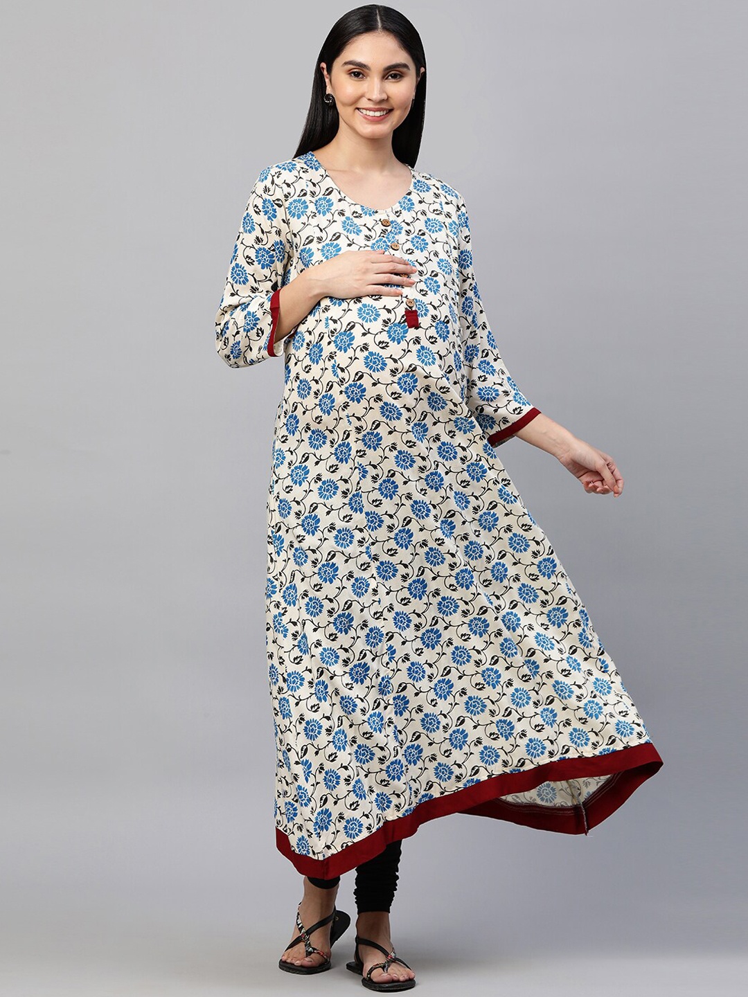 

MomToBe Women Multicolored Floral Printed A-Line Maternity Nursing Kurta, Multi