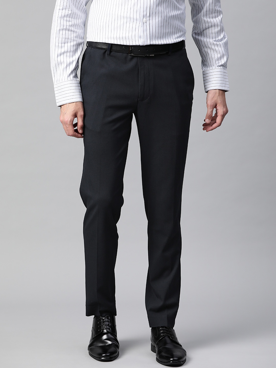 

Marks & Spencer Men Navy Blue Solid Formal Trousers