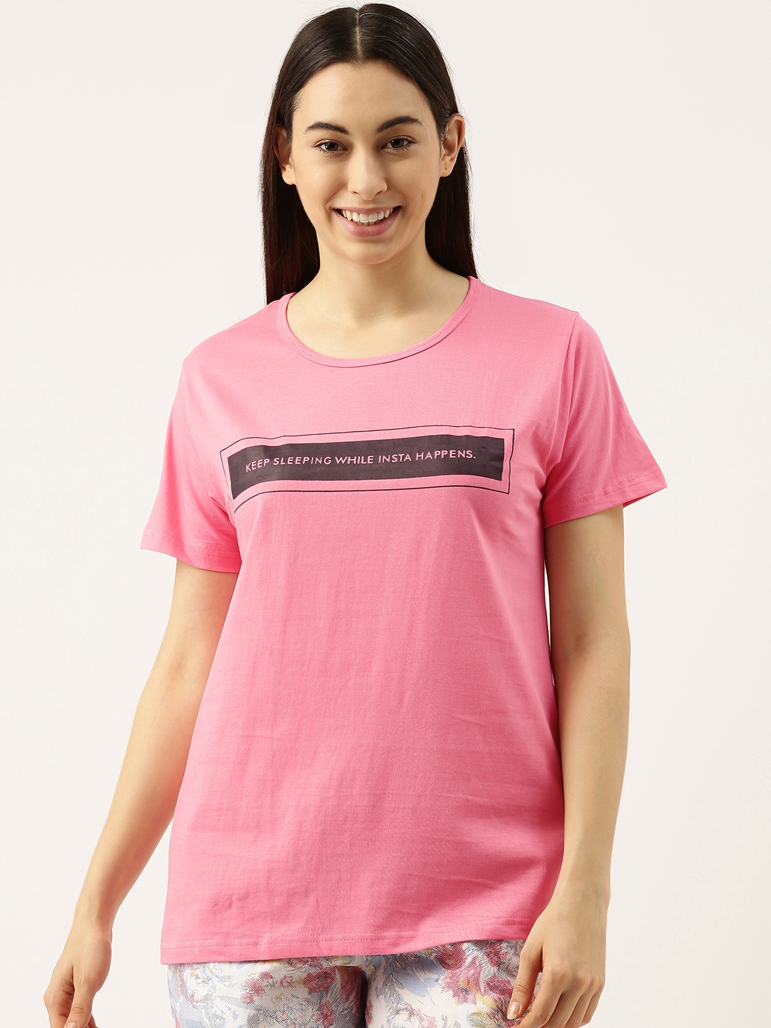 

Clt.s Women Pink Printed Pure Cotton Boyfriend T-shirt