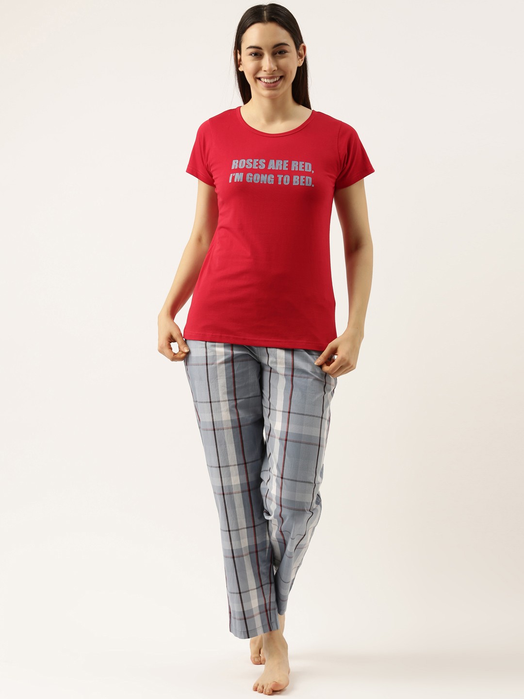 

Clt.s Women Red & Grey Printed Pure Cotton Night suit