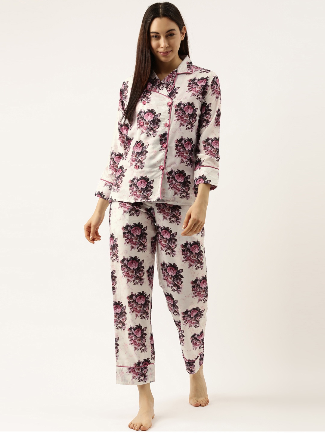 

Clt.s Women Printed Night Suit with Spaghetti, White