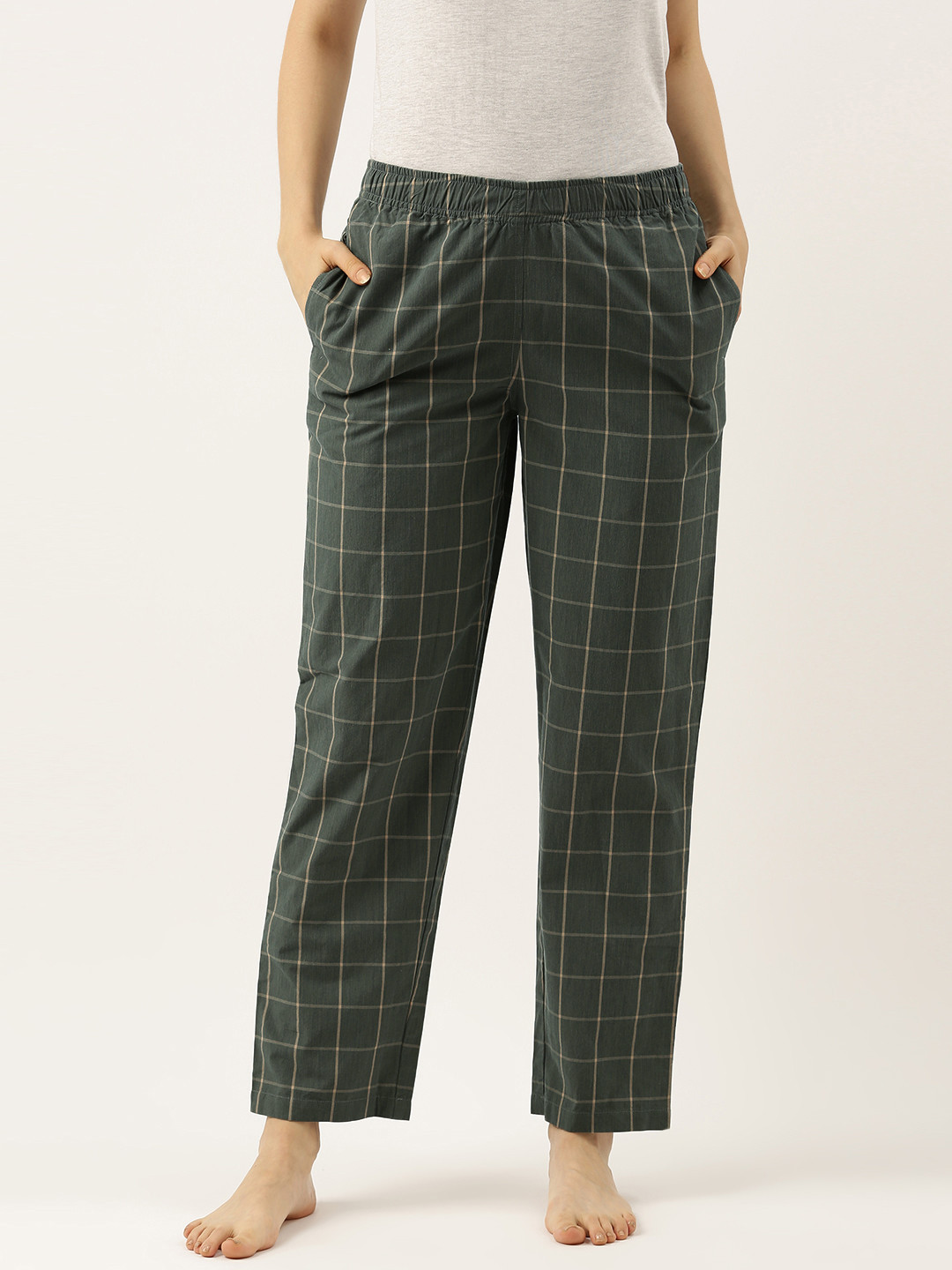 

Clt.s Women Green Checked Pure Cotton Pyjama