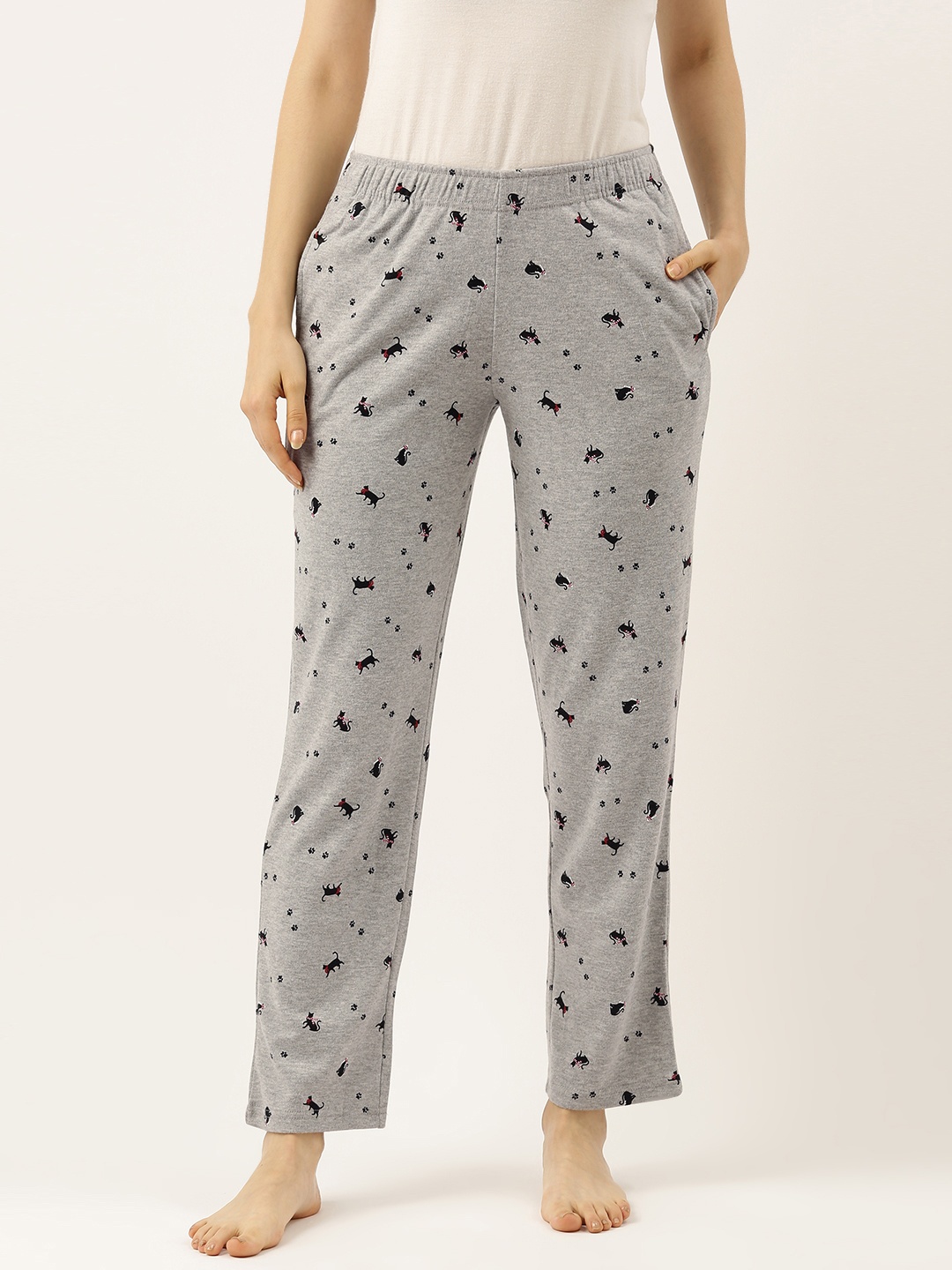 

Clt.s Women Grey Printed Knitted Cotton Pyjamas