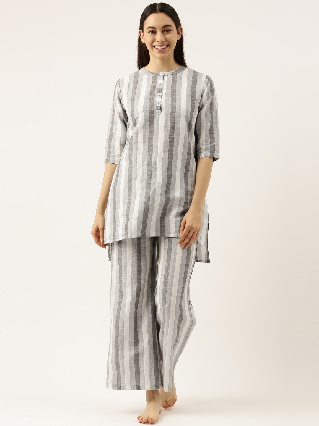 

Clt.s Women Grey Striped Pure Cotton Night suit