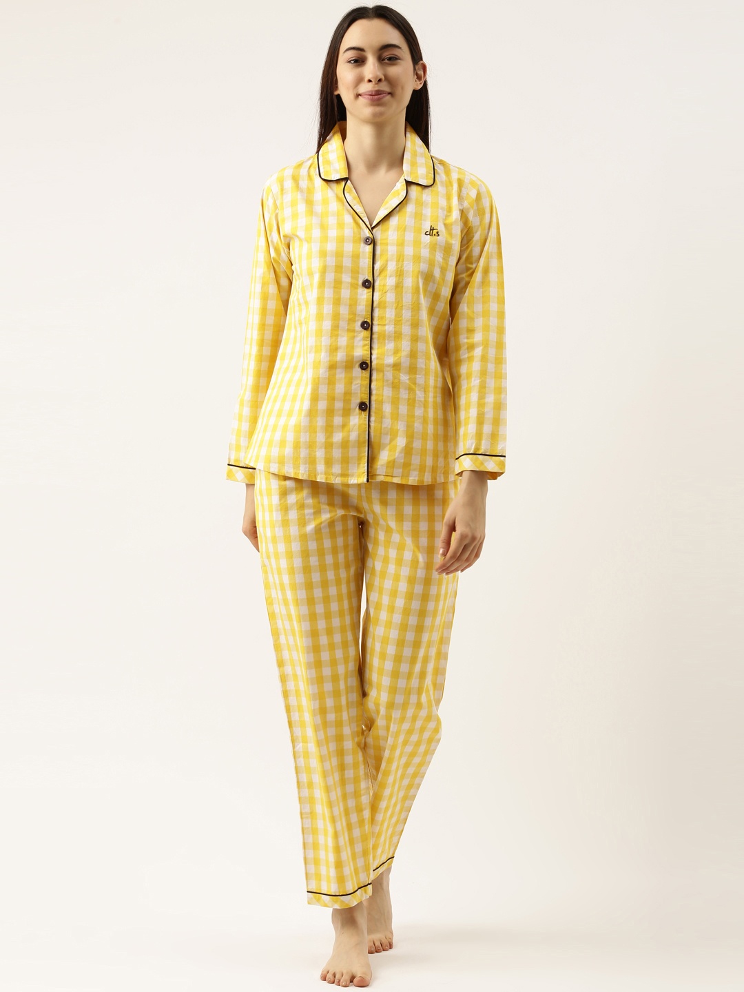 

Clt.s Women Yellow Printed Pure Cotton Night Suit