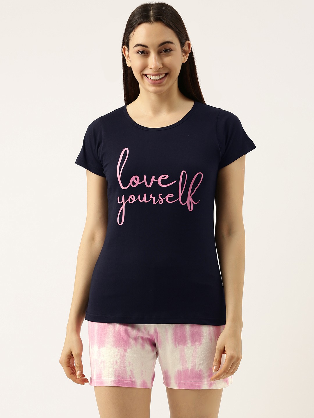 

Clt.s Women Navy Blue & Pink Printed Cotton Night suit
