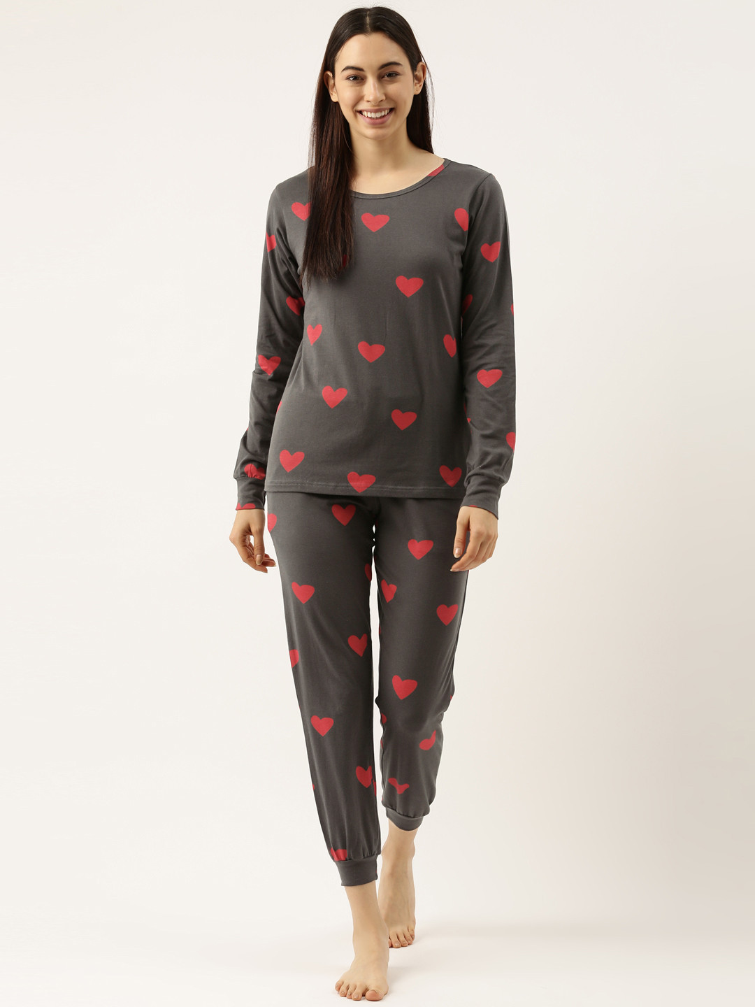 

Clt.s Women Charcoal Black & Red Printed Night suit C1132