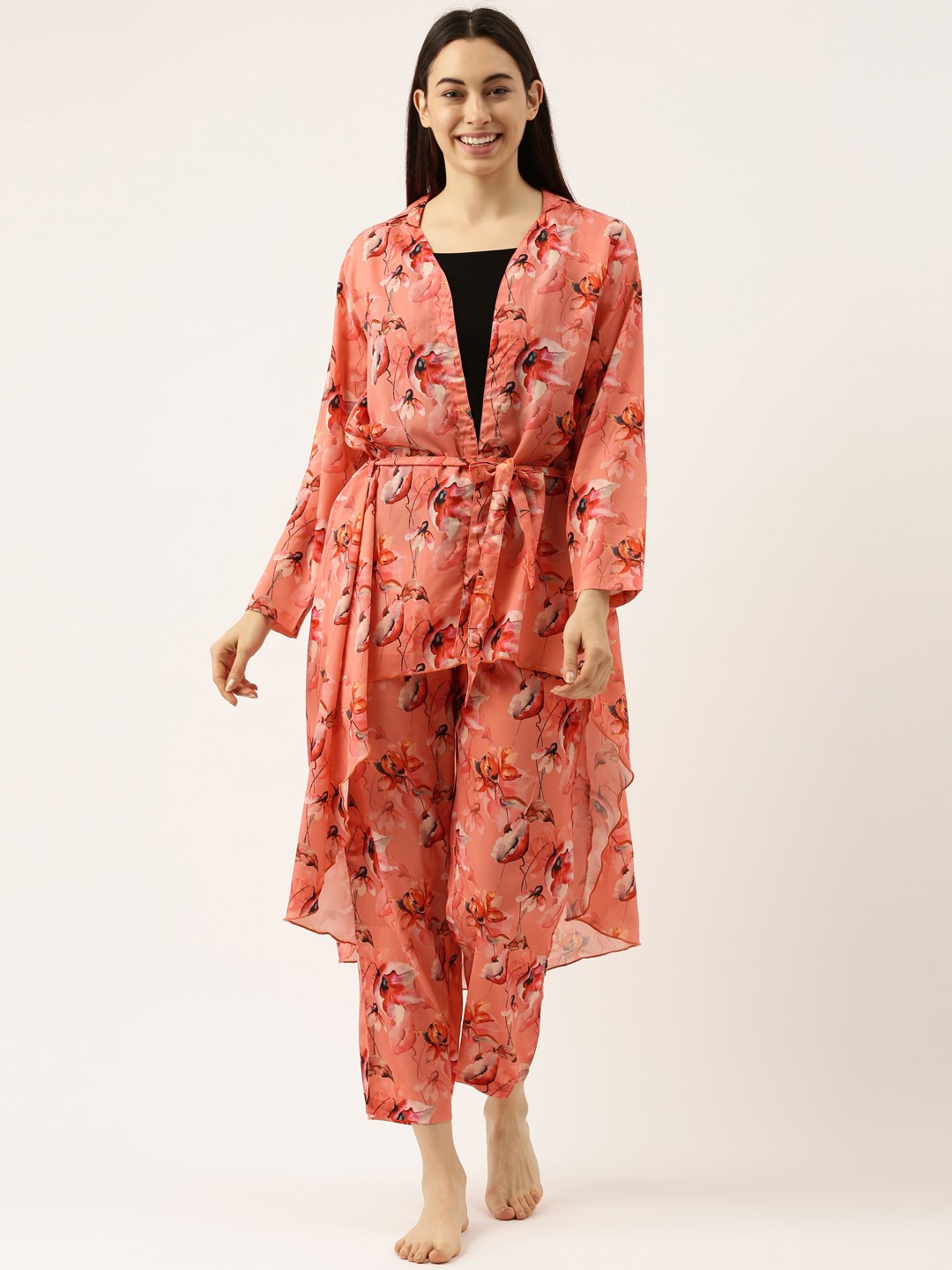 

Clt.s Women Rust Printed 3 Pcs Night suit