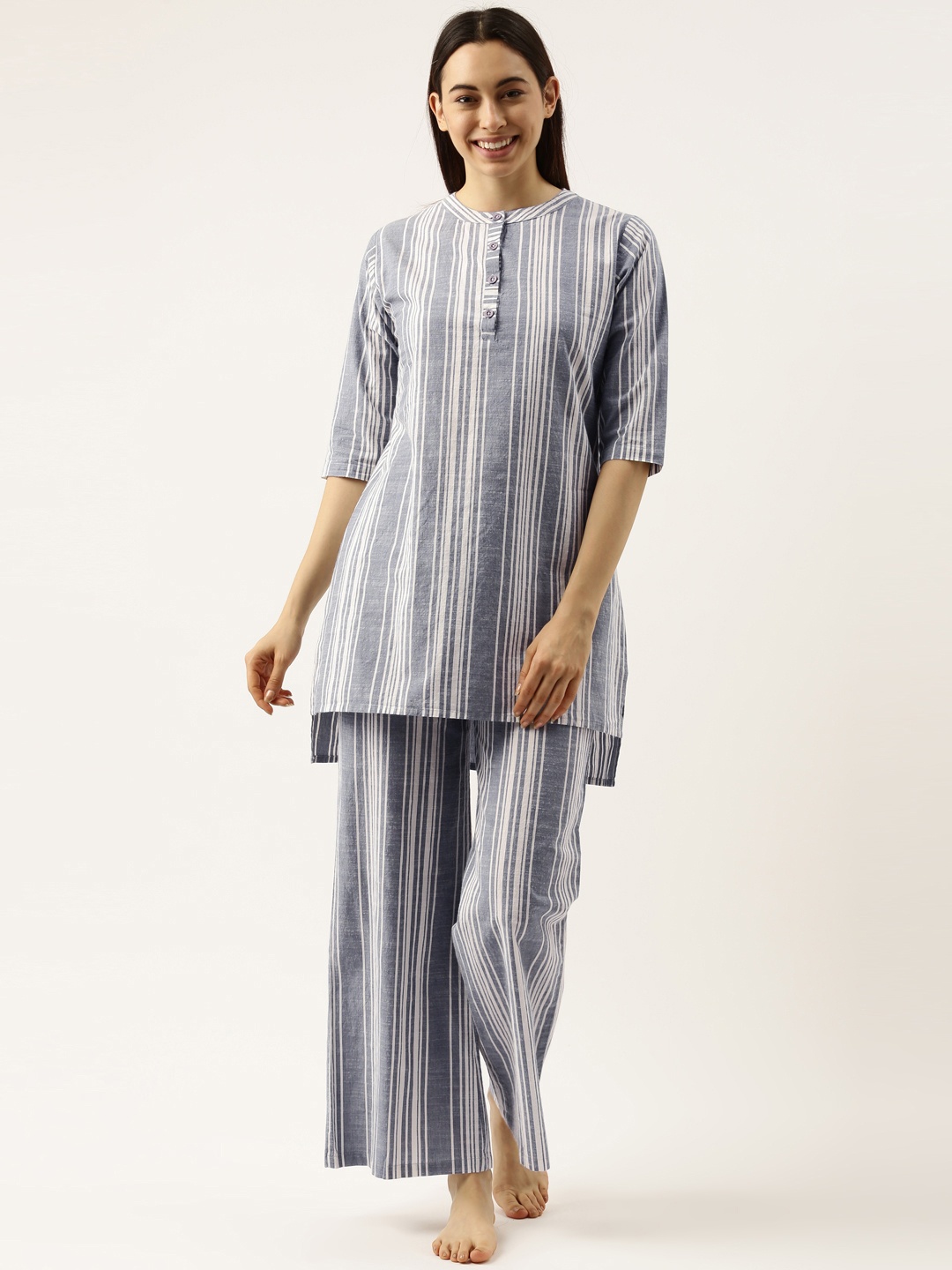 

Clt s Women Grey Striped Night suit