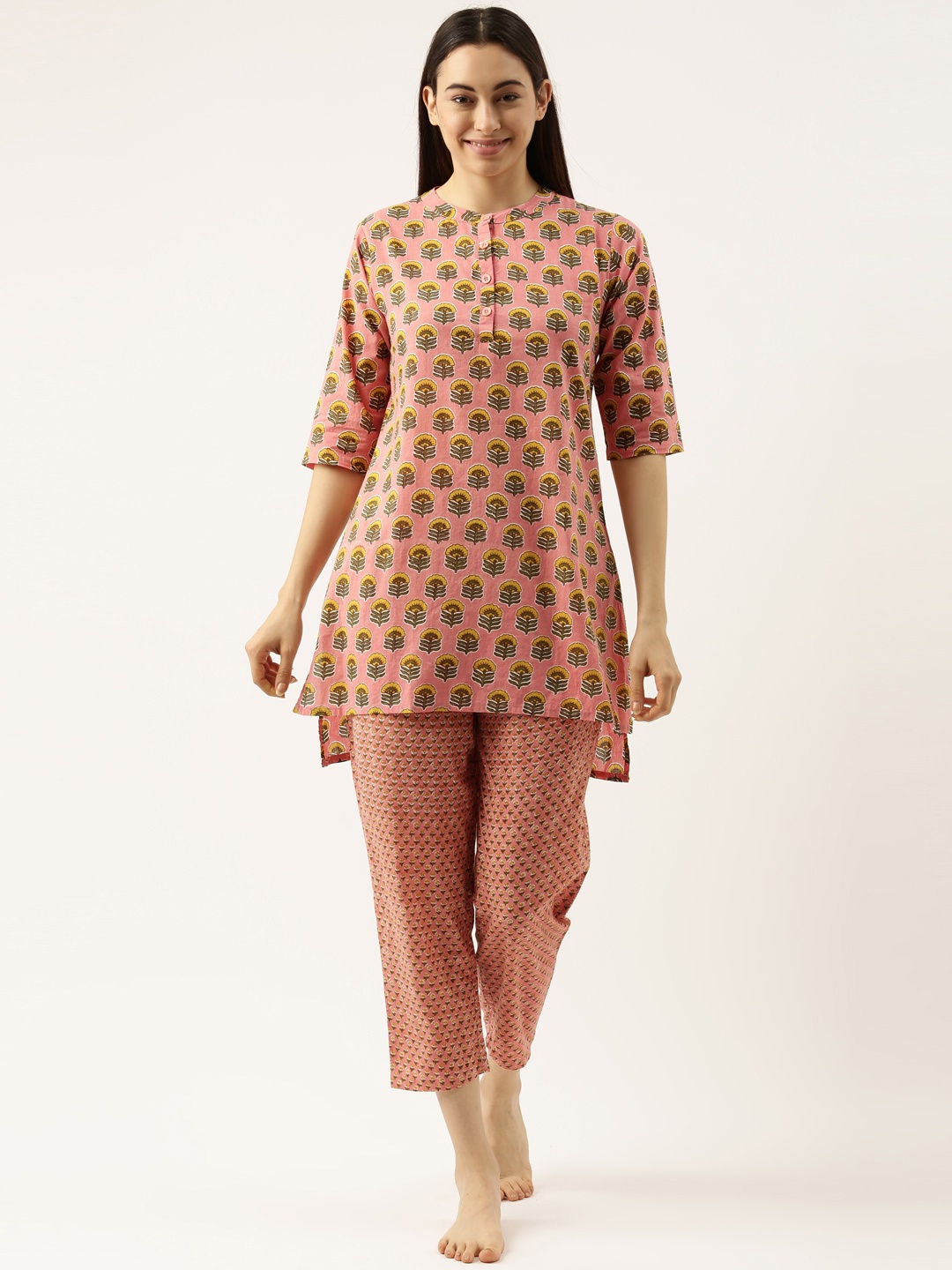 

Clt.s Women Pink Floral Printed Pure Cotton Night suit