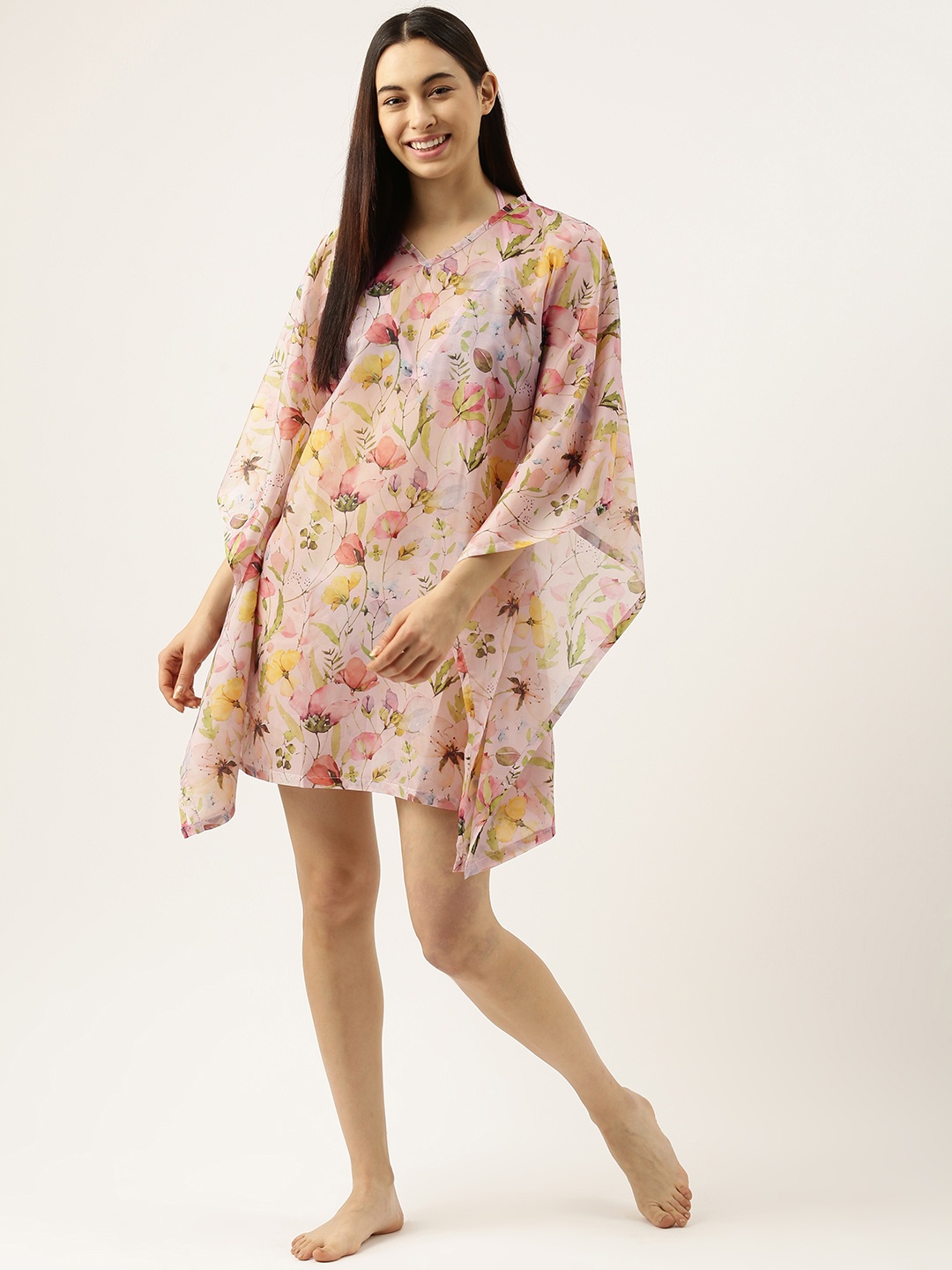 

Clt.s Women Peach-Coloured Floral Printed Kaftan Beach Cover Up Dress