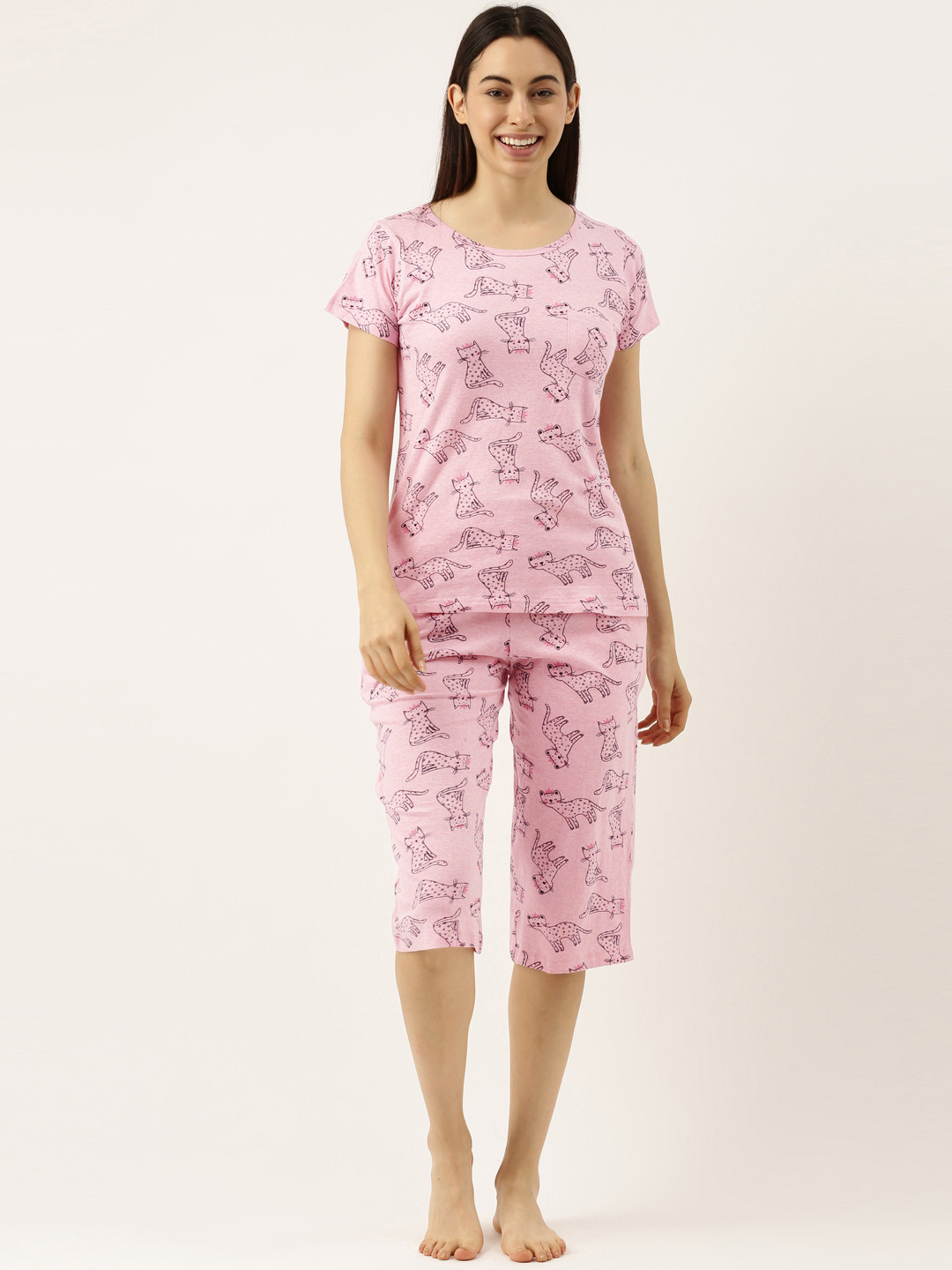 

Clt.s Women Pink Printed Pure Cotton Night suit