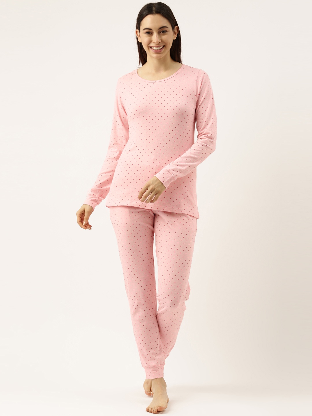 

Clt.s Women Pink Polka Dot Printed Night suit