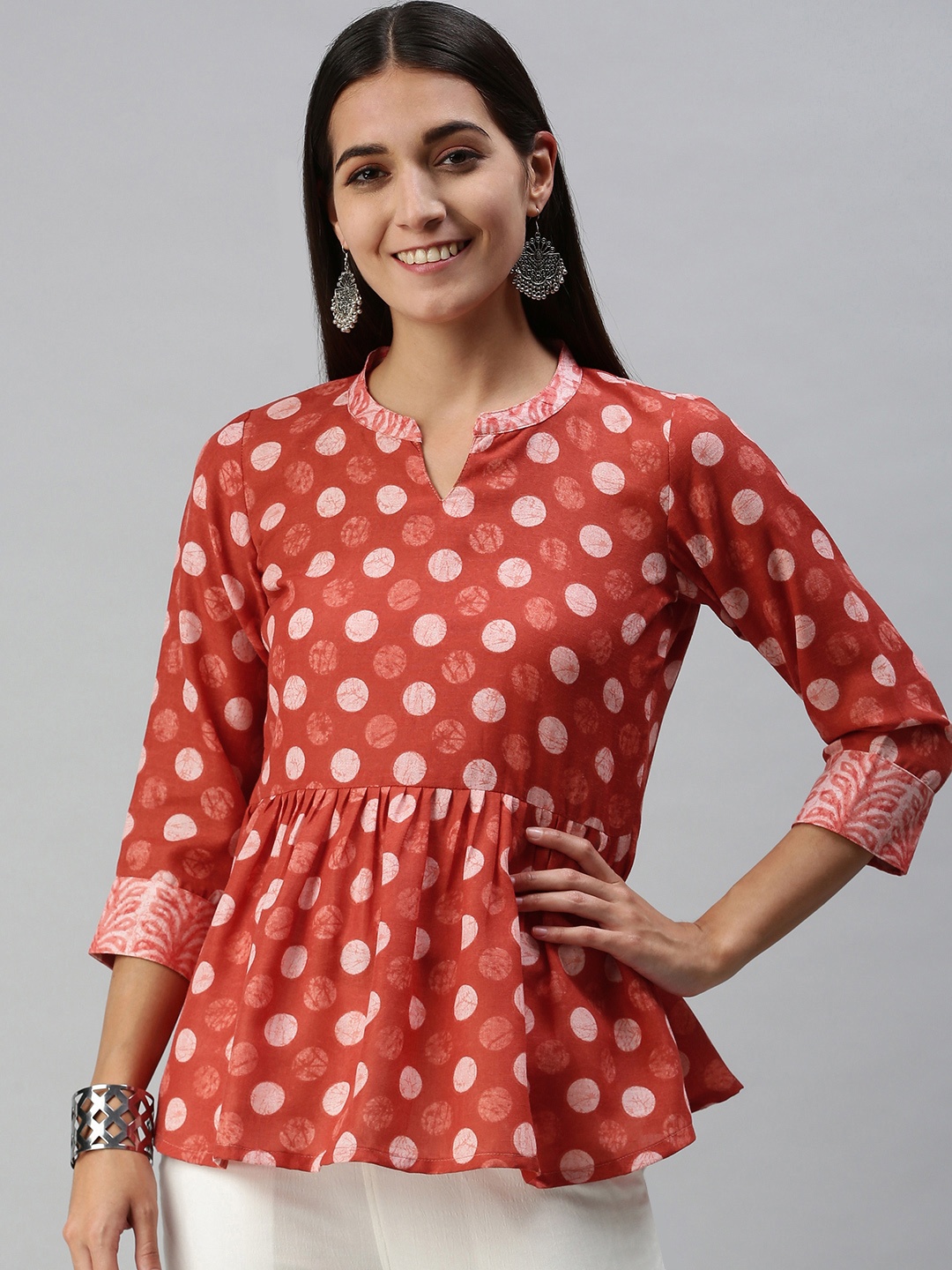 

SheWill Pink Mandarin Collar Peplum Top