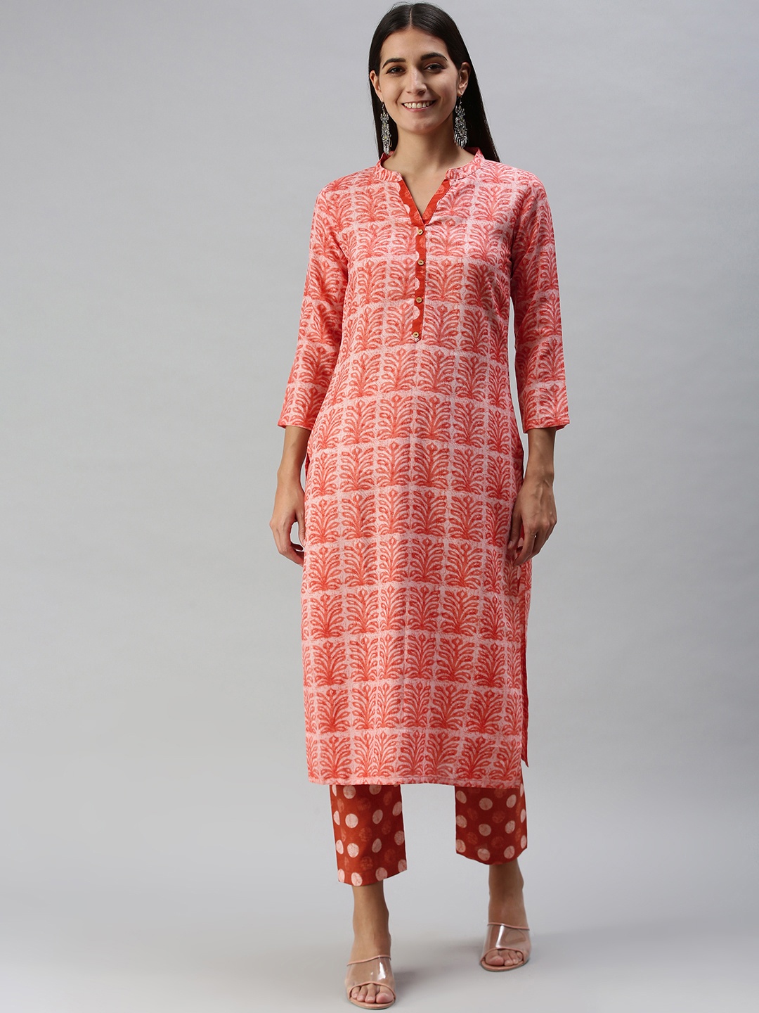 

SheWill Women Pink Ethnic Motifs Printed Regular Kurta with Palazzos