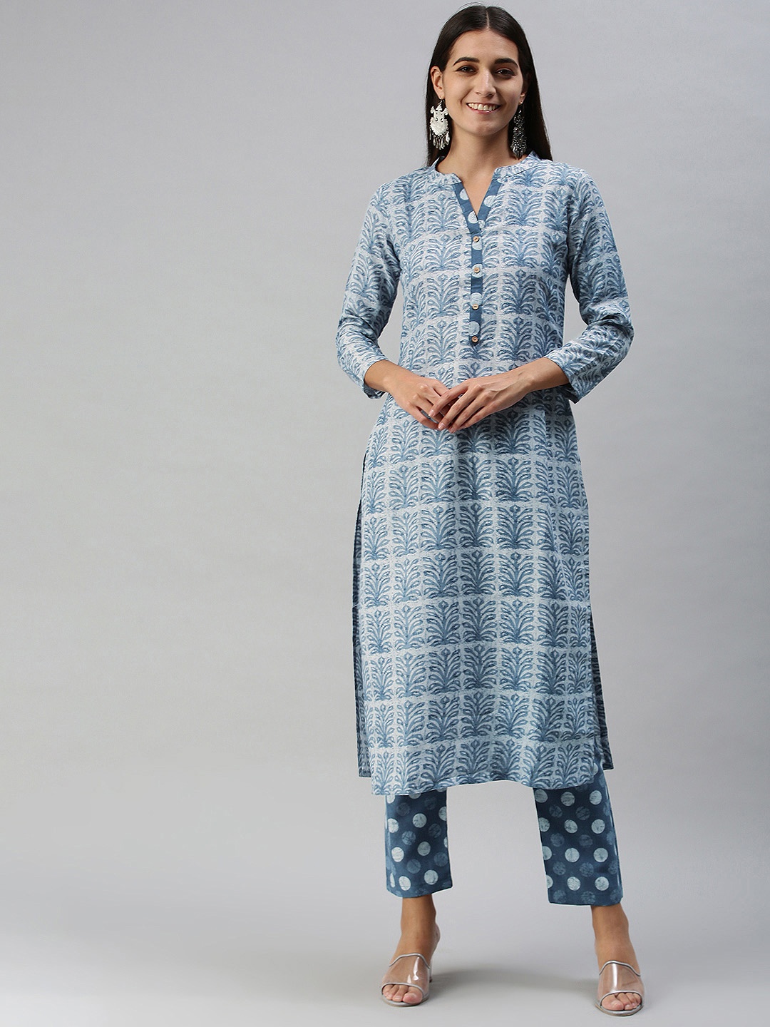 

SheWill Women Blue Ethnic Motifs Printed Regular Kurta with Palazzos