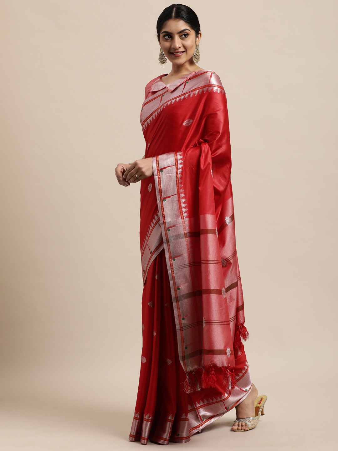 

Mitera Red Ethnic Motifs Woven Paithani Saree