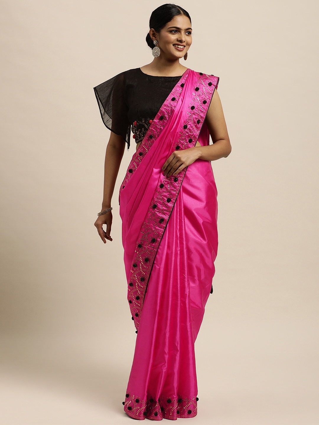 

Mitera Magenta Pom Pom Embellished Saree