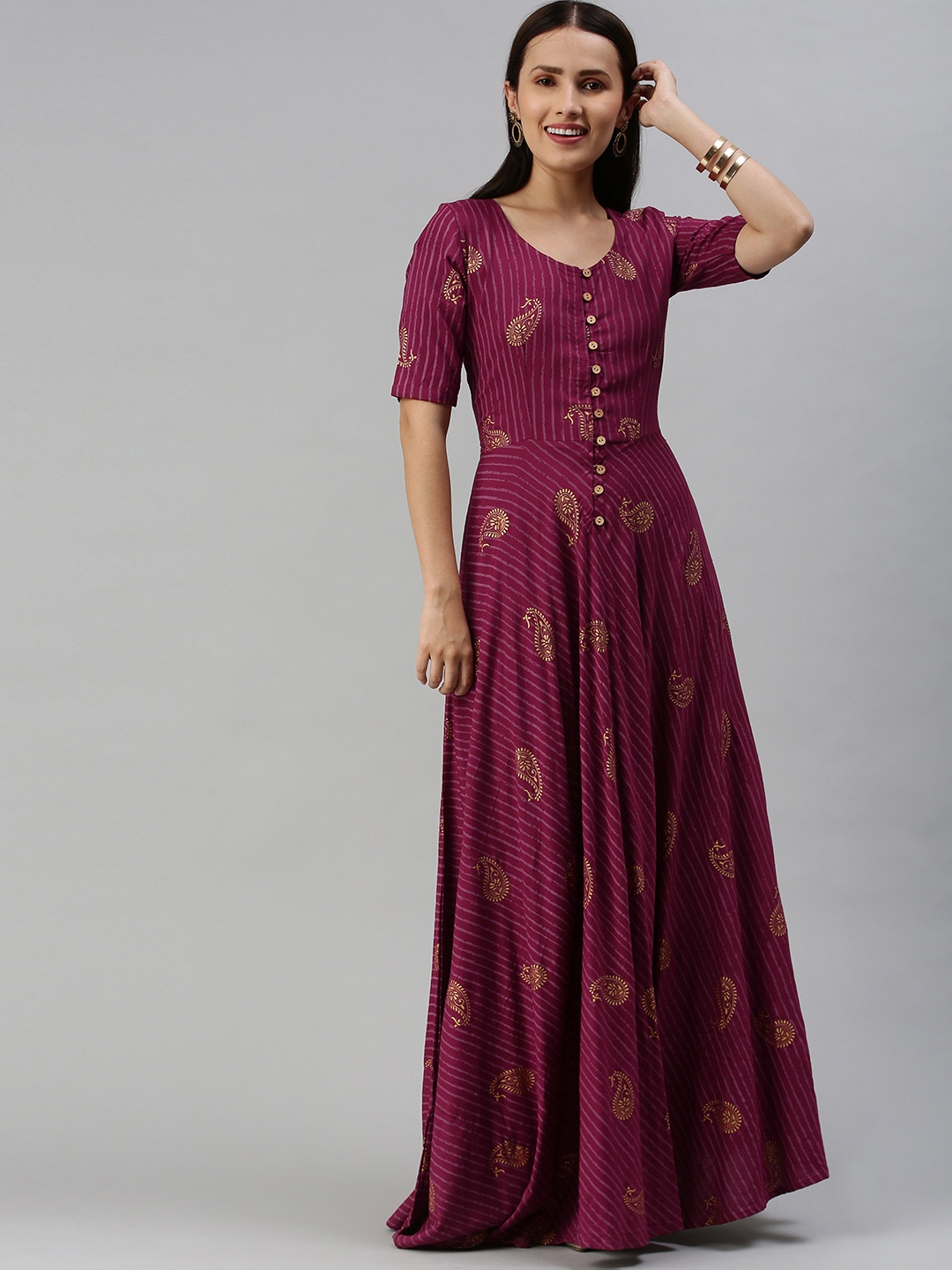 

Swishchick Purple Ethnic Motifs Maxi Dress