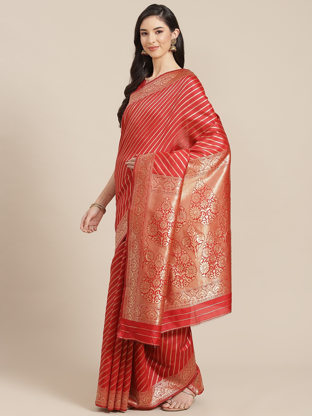 

RAJGRANTH Red & Gold-Toned Woven Design Banarasi Saree