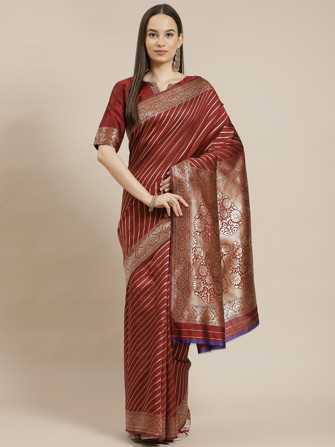 

RAJGRANTH Maroon Woven Design Banarasi Saree