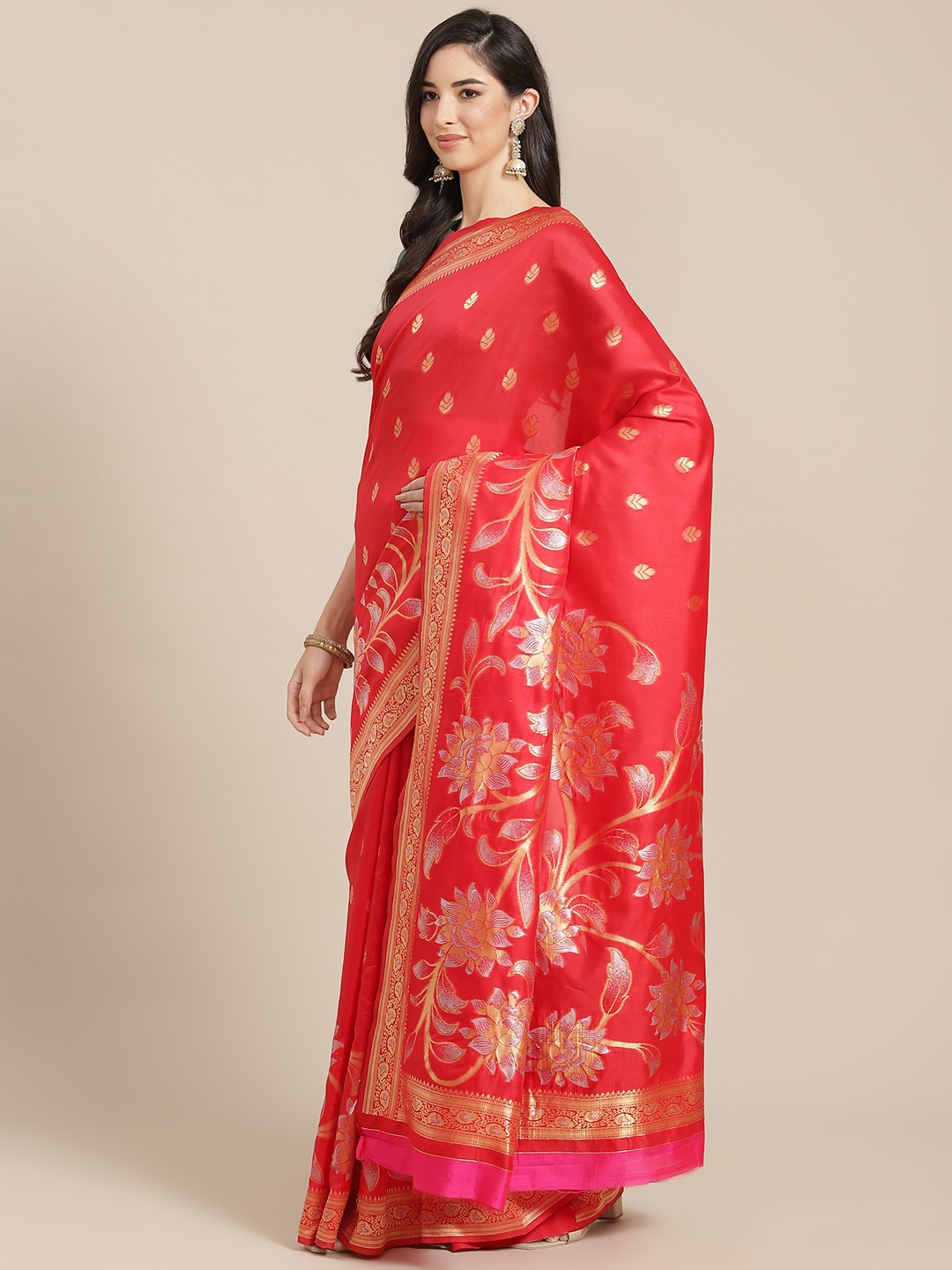 

RAJGRANTH Red Floral Woven Design Banarasi Saree