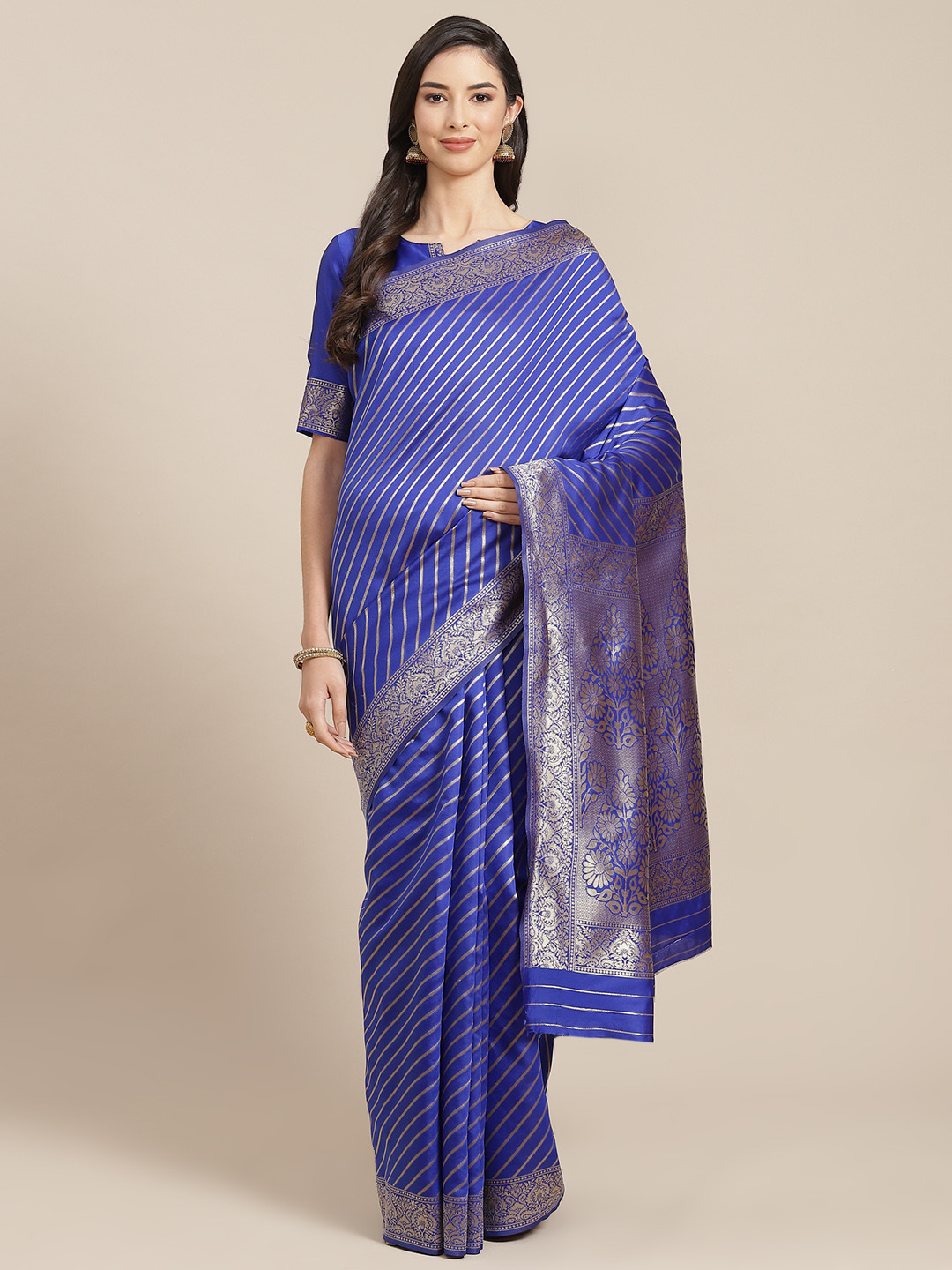 

RAJGRANTH Blue Woven Design Silk Cotton Banarasi Saree