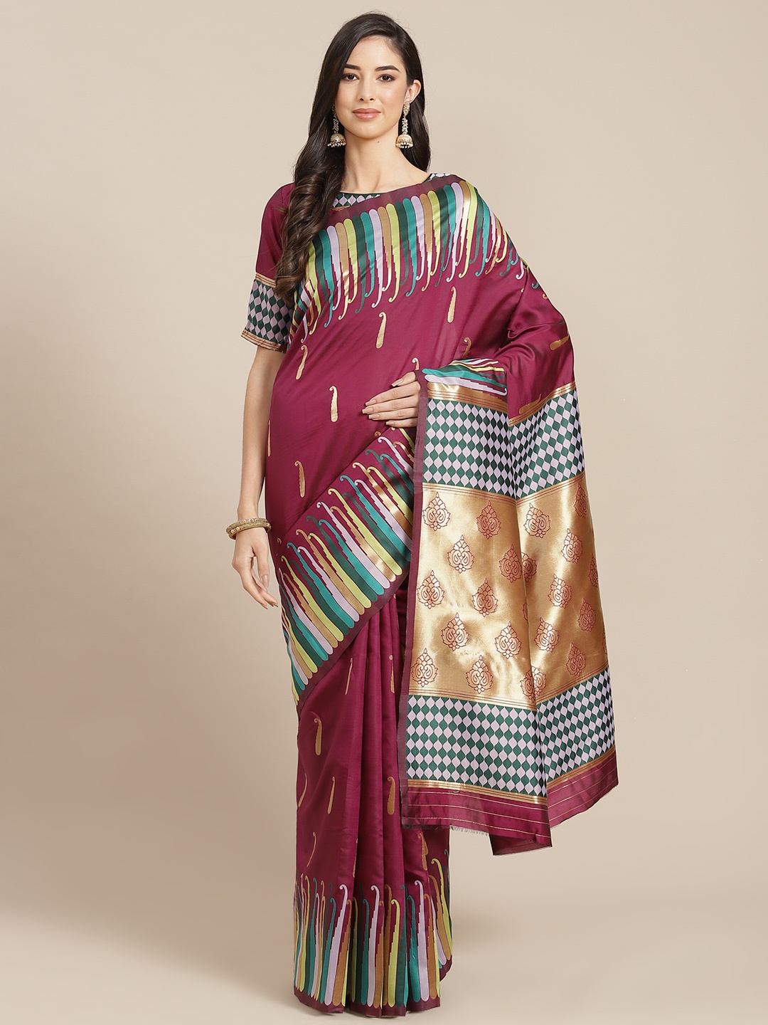 

RAJGRANTH Magenta Woven Design Banarasi Saree