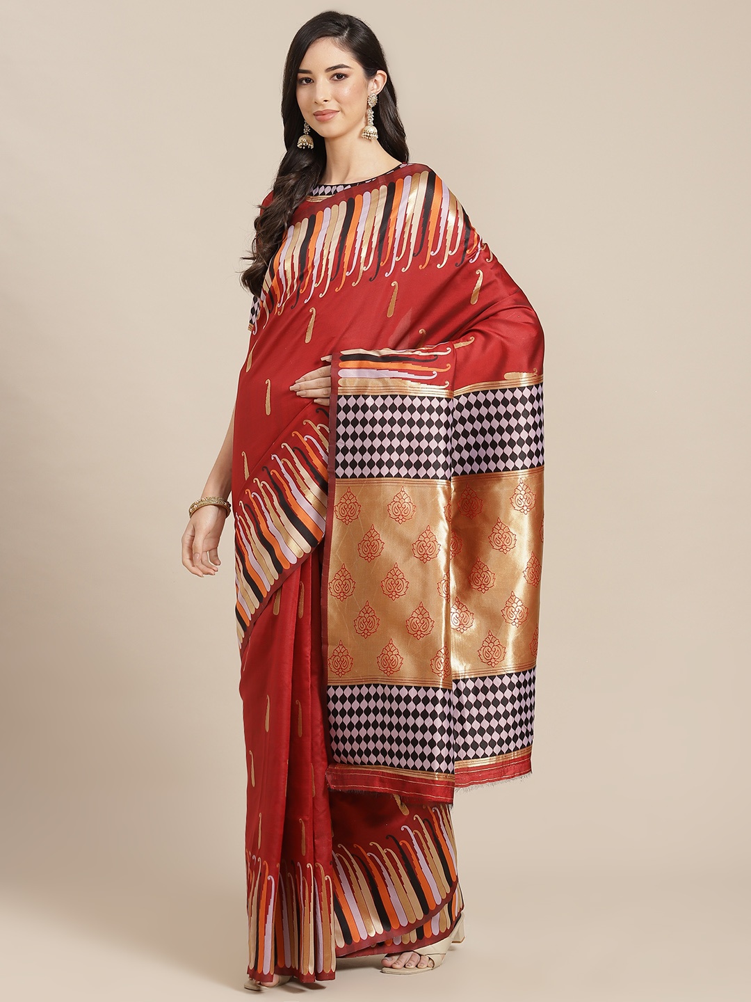 

RAJGRANTH Red Woven Design Banarasi Saree