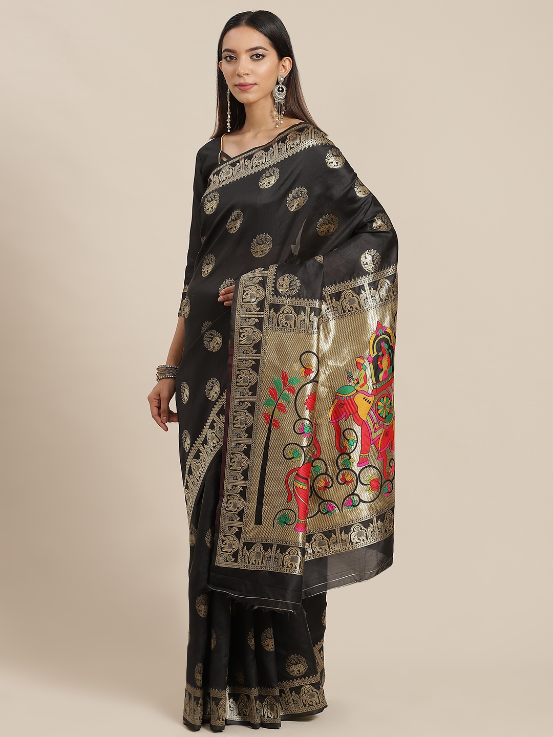 

RAJGRANTH Maroon Striped Silk Cotton Ready to Wear Banarasi Saree
