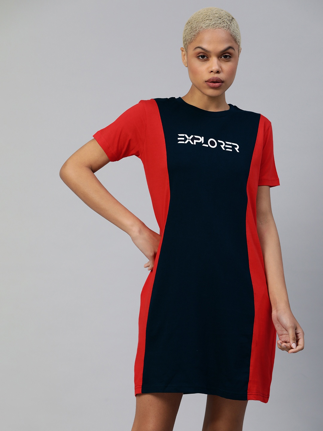 

JUNEBERRY Red & Black Colourblocked T-shirt Dress