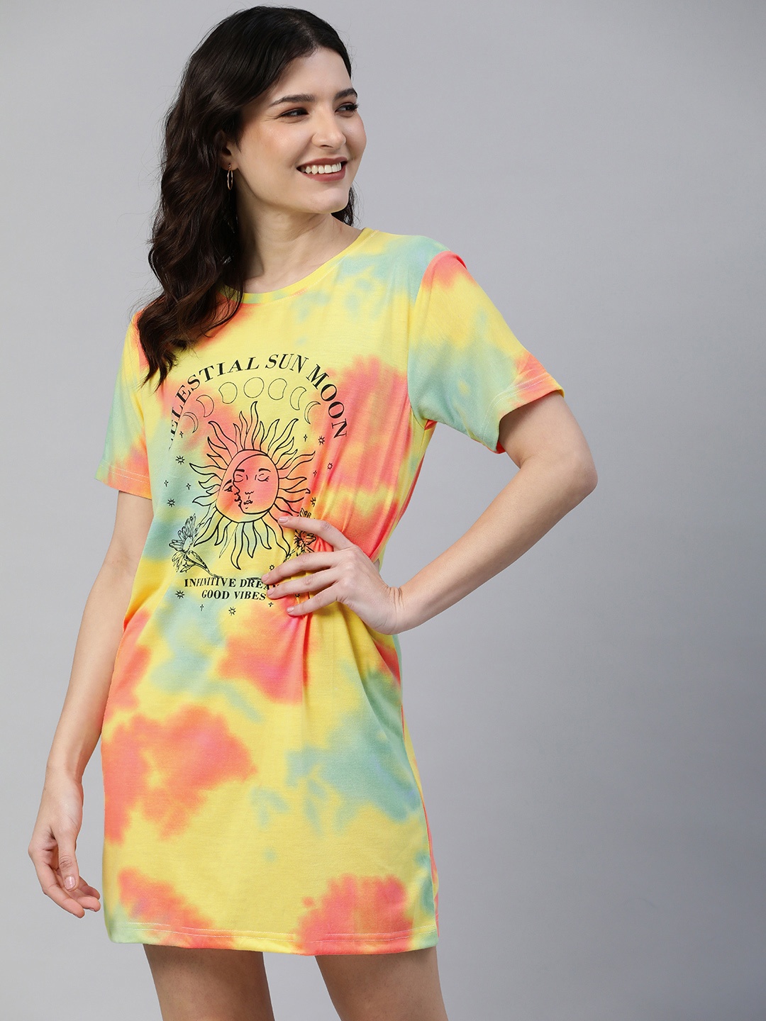 

JUNEBERRY Multicoloured Tie and Dye Dyed T-shirt Dress, Multi
