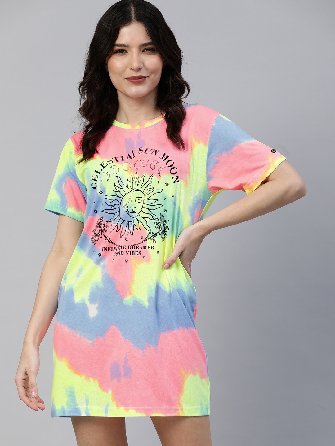 

JUNEBERRY Multicoloured Tie and Dye Dyed T-shirt Dress, Multi