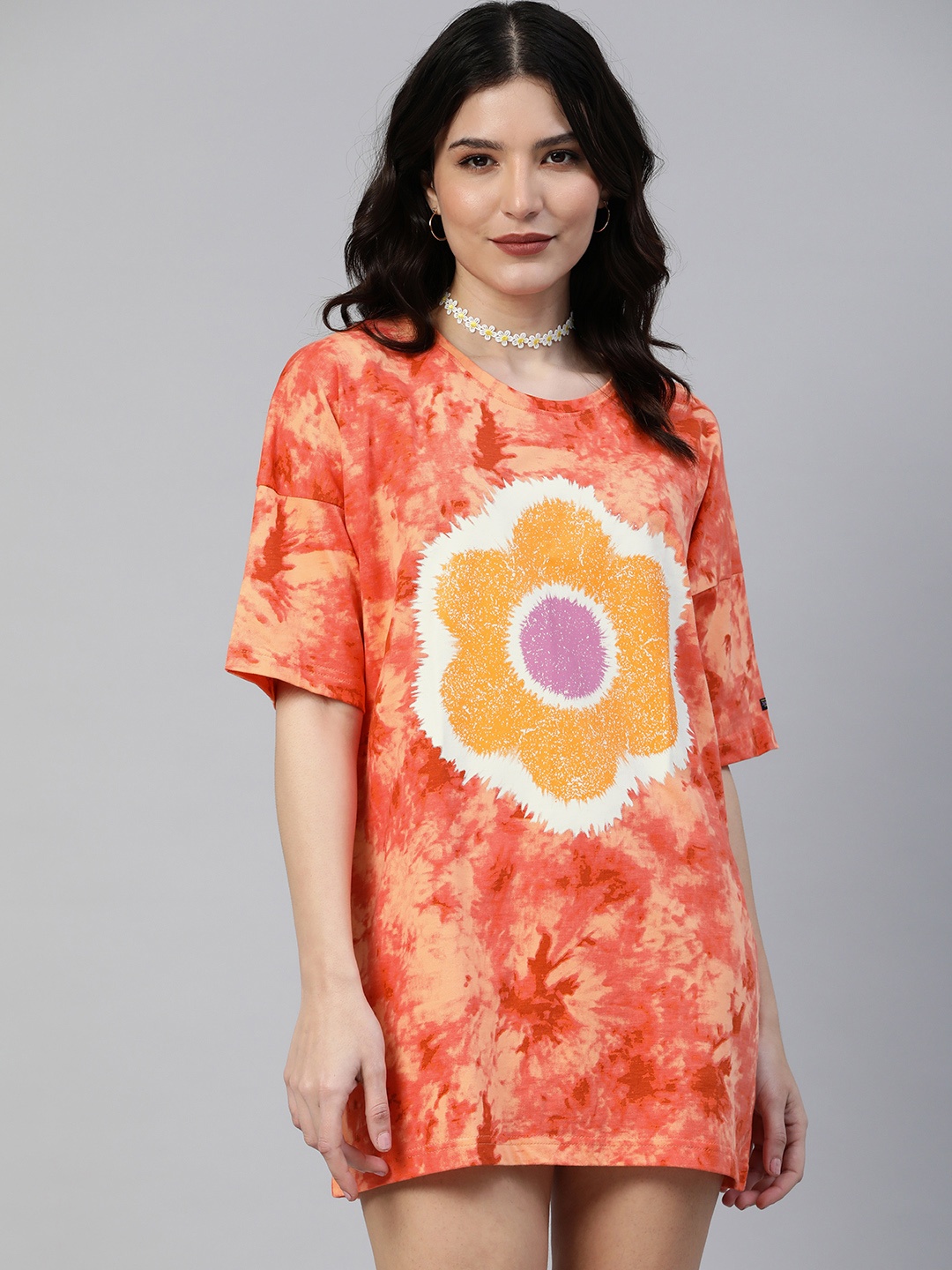 

JUNEBERRY Orange Tie and Dye Dyed T-shirt Dress