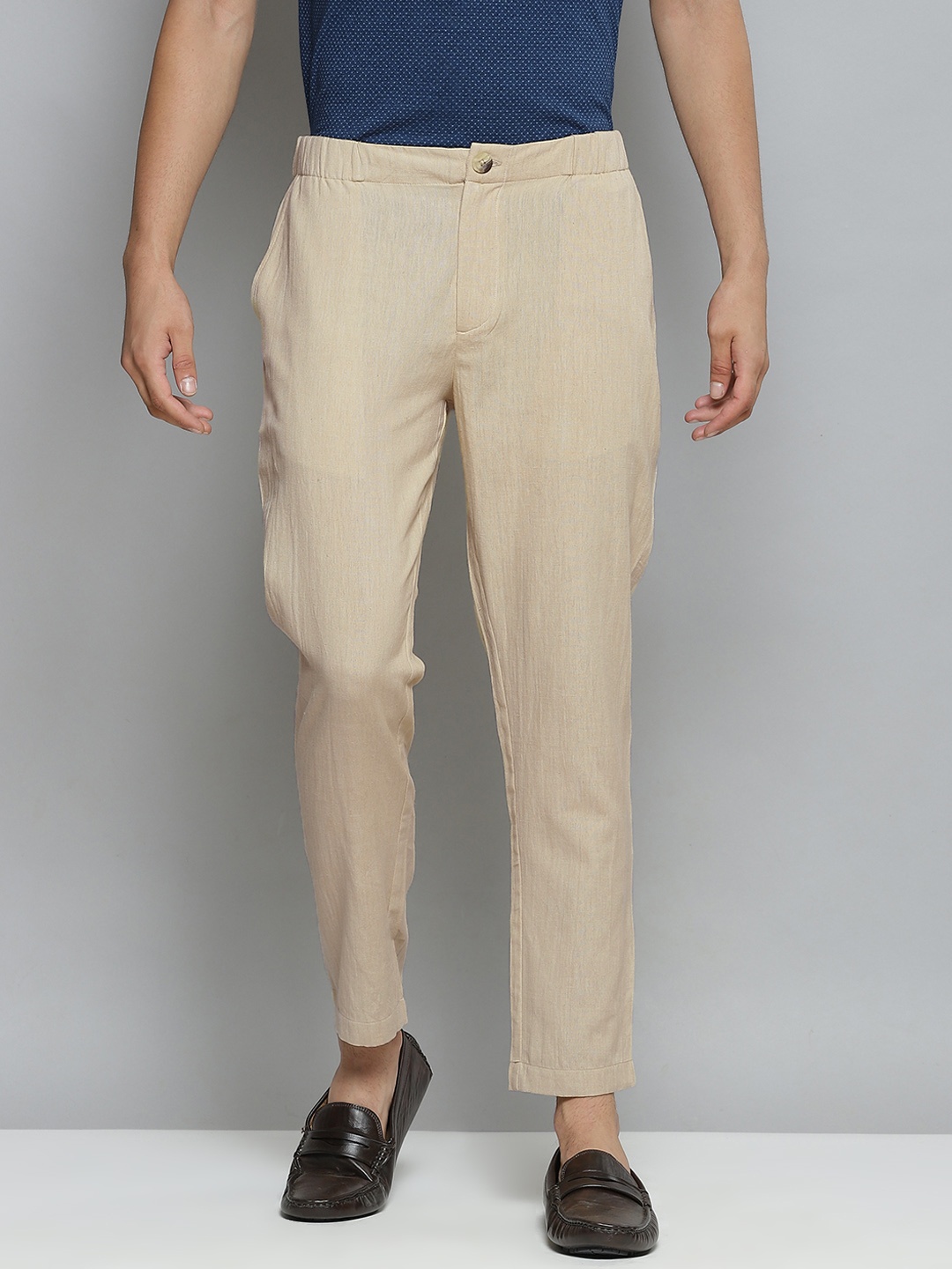 

DENNISON Men Khaki Relaxed Tapered Fit Easy Wash Trousers