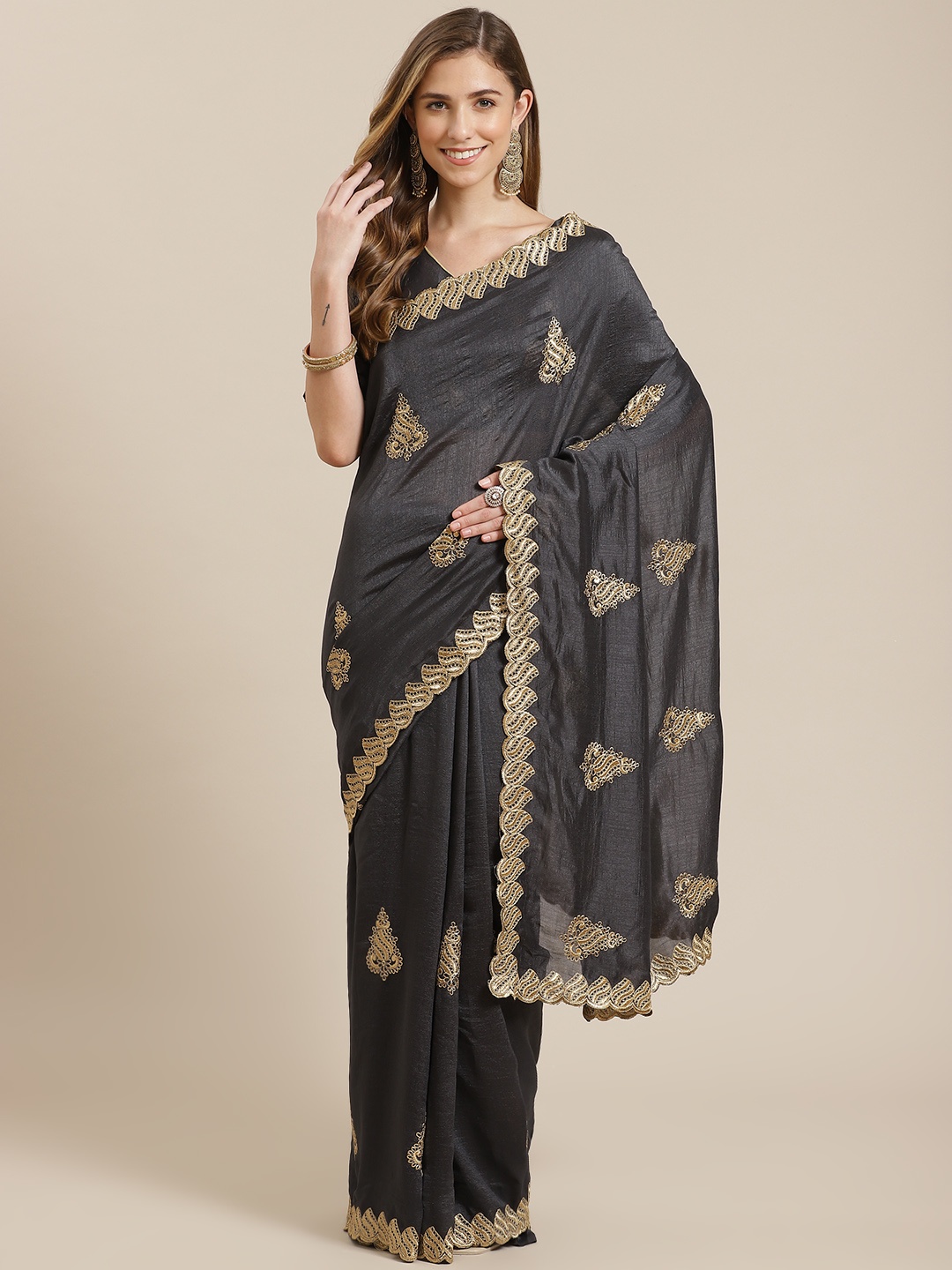 

Mitera Grey Embellished Embroidered Ready to Wear Saree