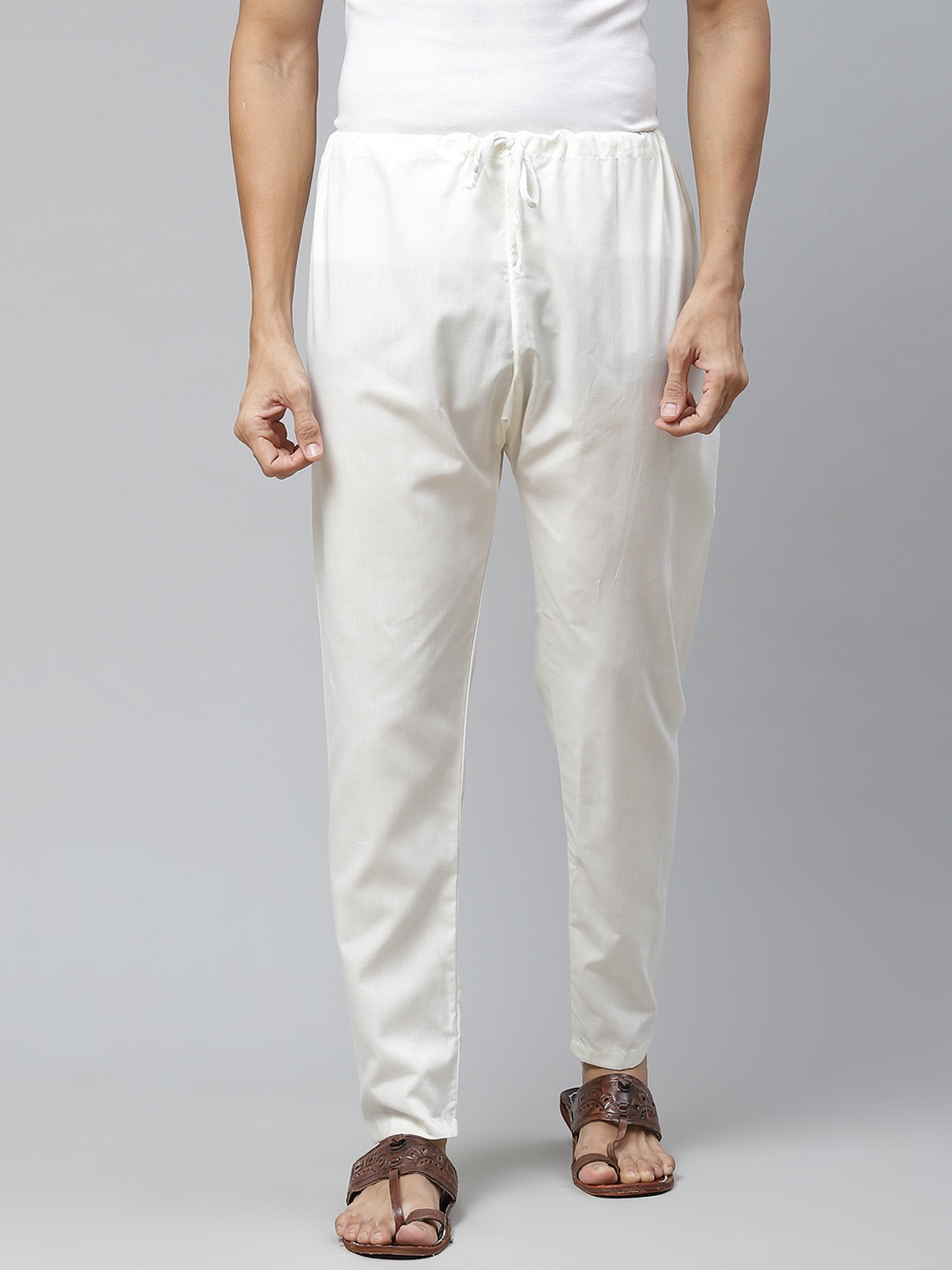 

MANQ Men Cream Solid Pants Cut Pyjama