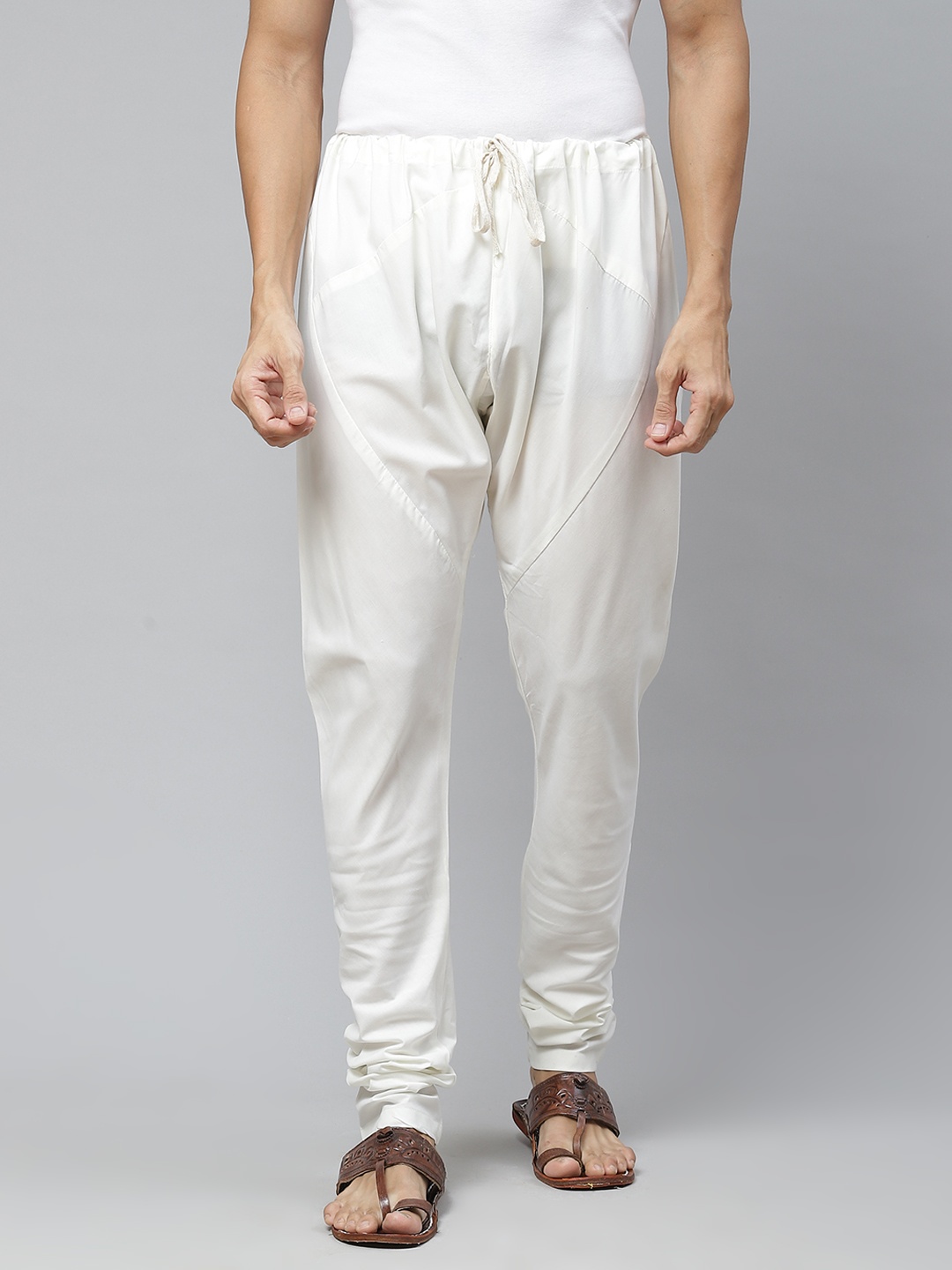 

MANQ Men Cream Solid Churidar Pyjama