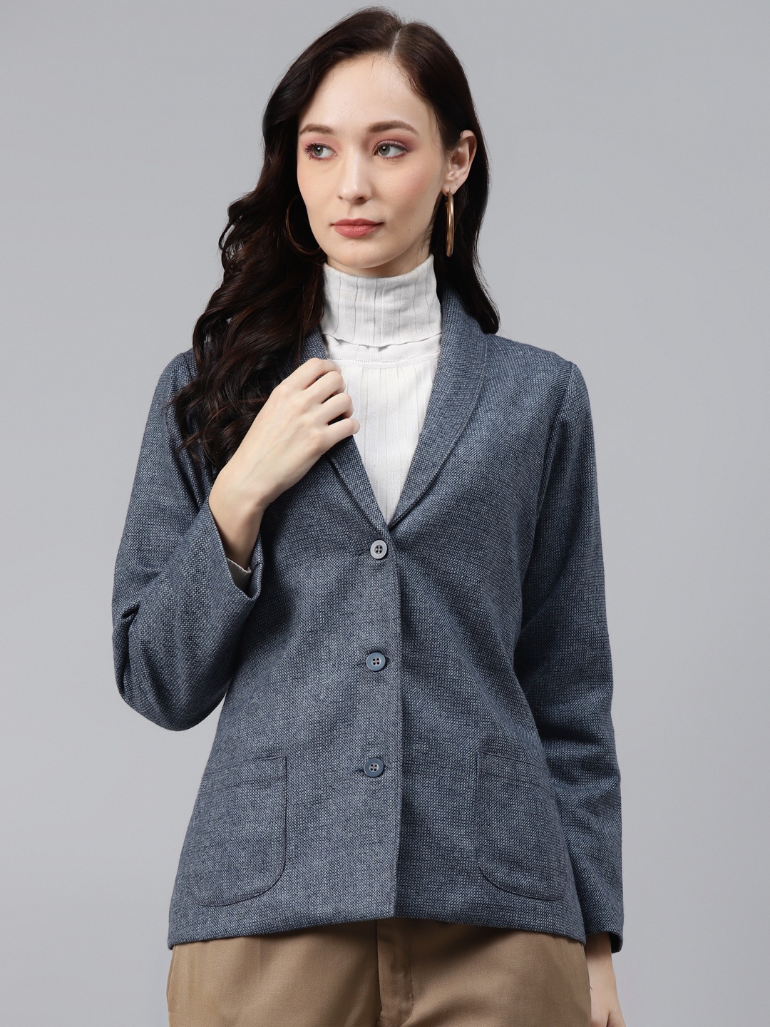 

Ayaany Women Blue Casual Woollen Coat