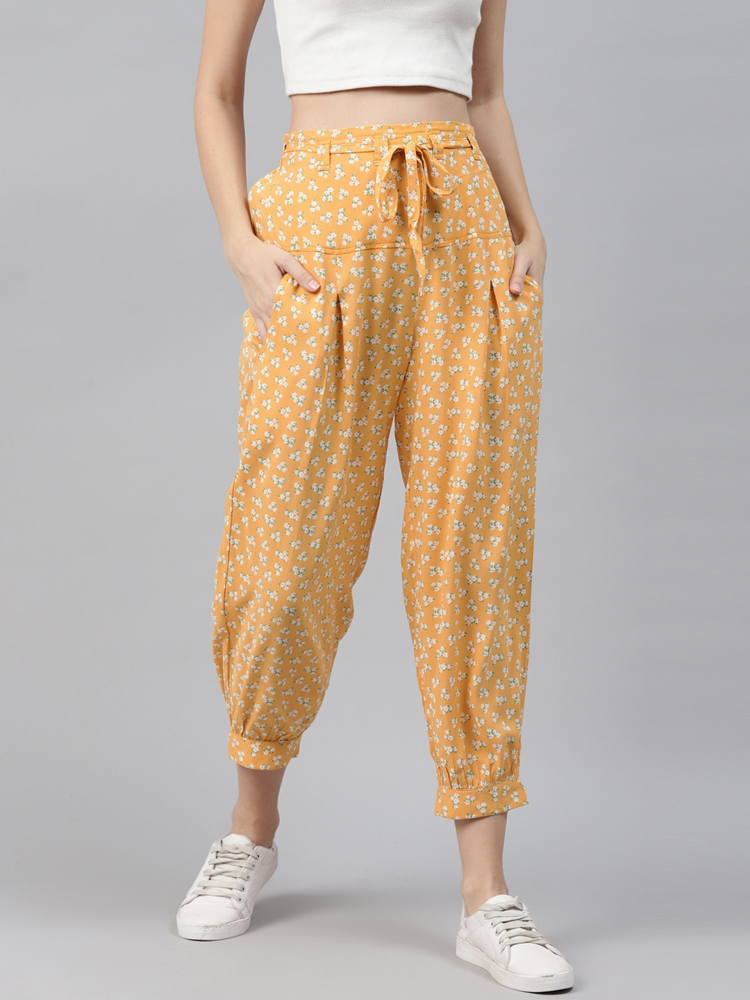 

Ayaany Women Yellow Floral Printed Harem Pants