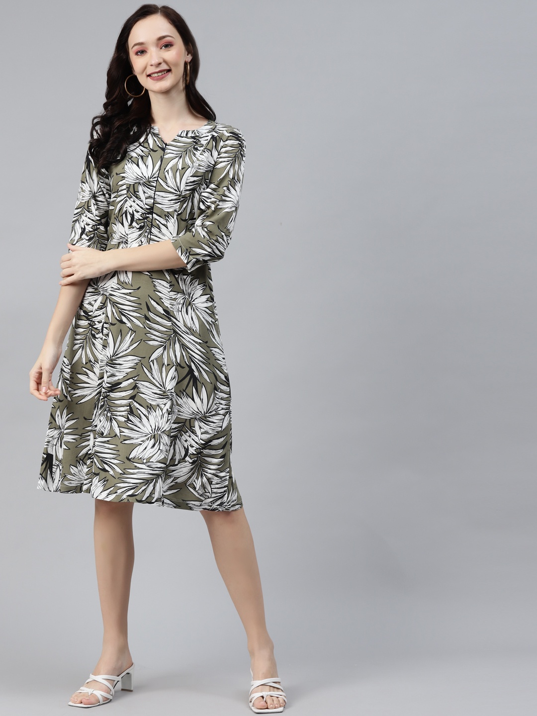 

Ayaany Brown Floral A-Line Midi Dress