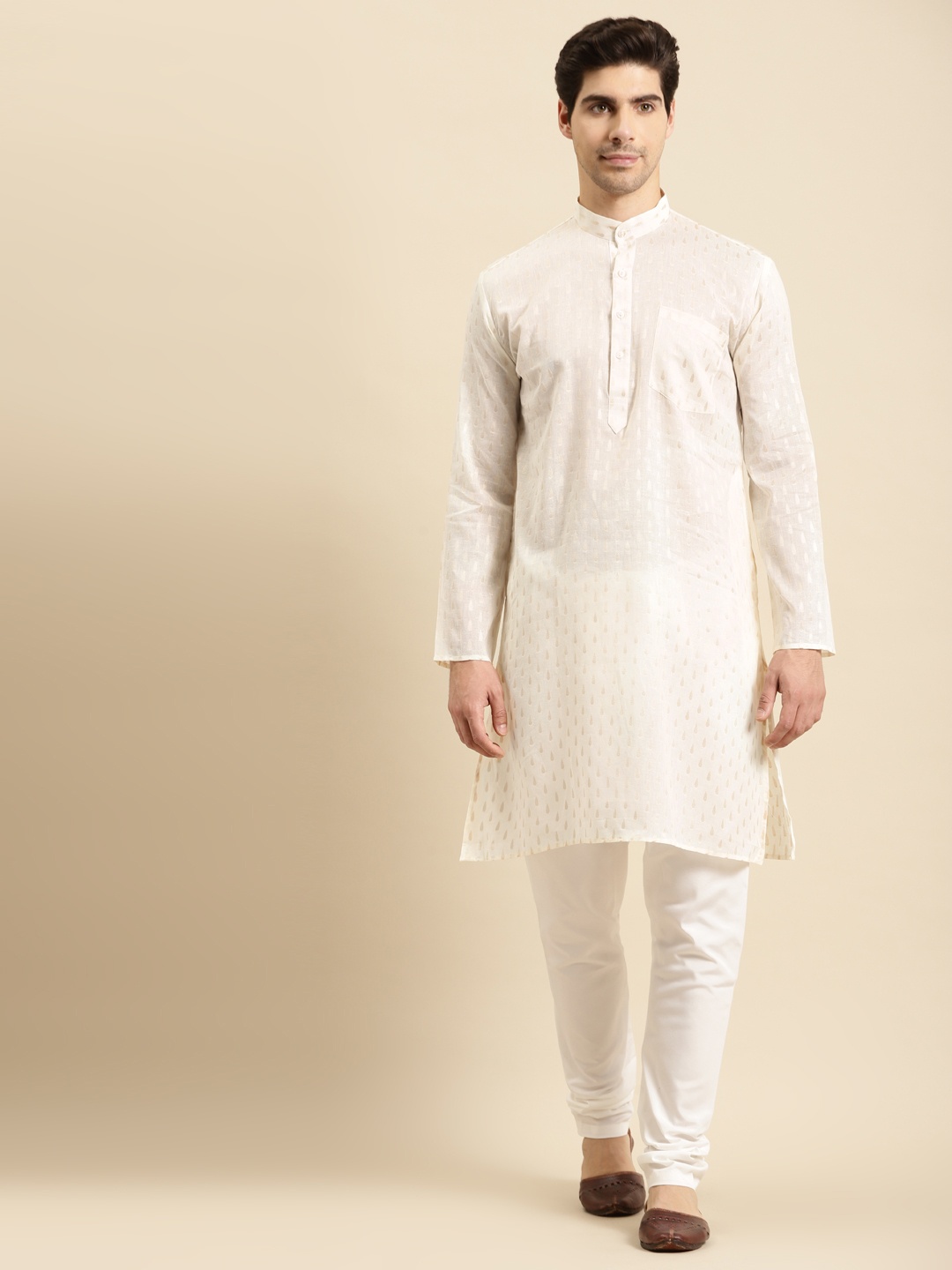 

RAJUBHAI HARGOVINDAS Men Off White Dobby Kurta