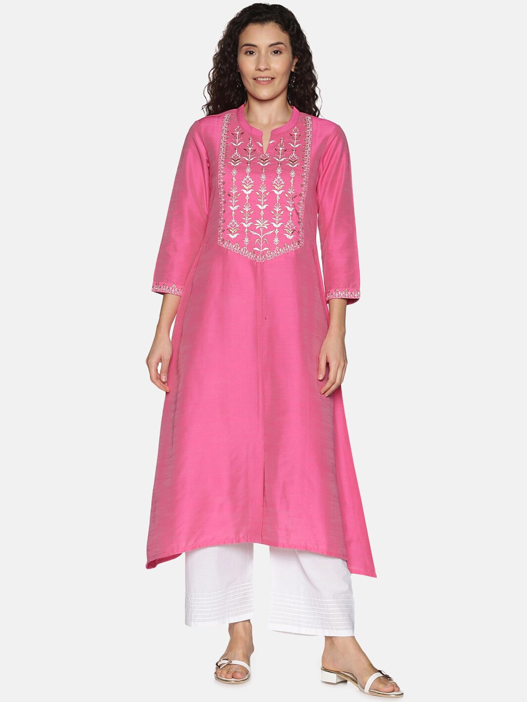 

Saffron Threads Women Pink Embroidered A-Line Kurta