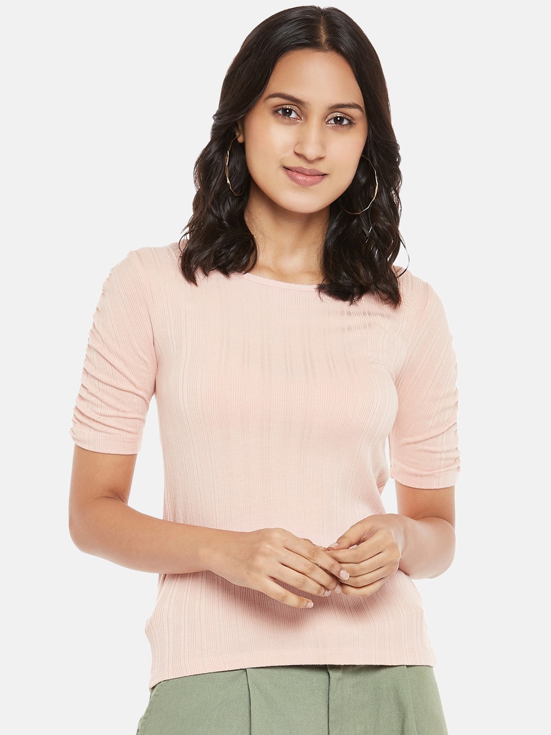 

Honey by Pantaloons Peach-Coloured Knitted Regular Top